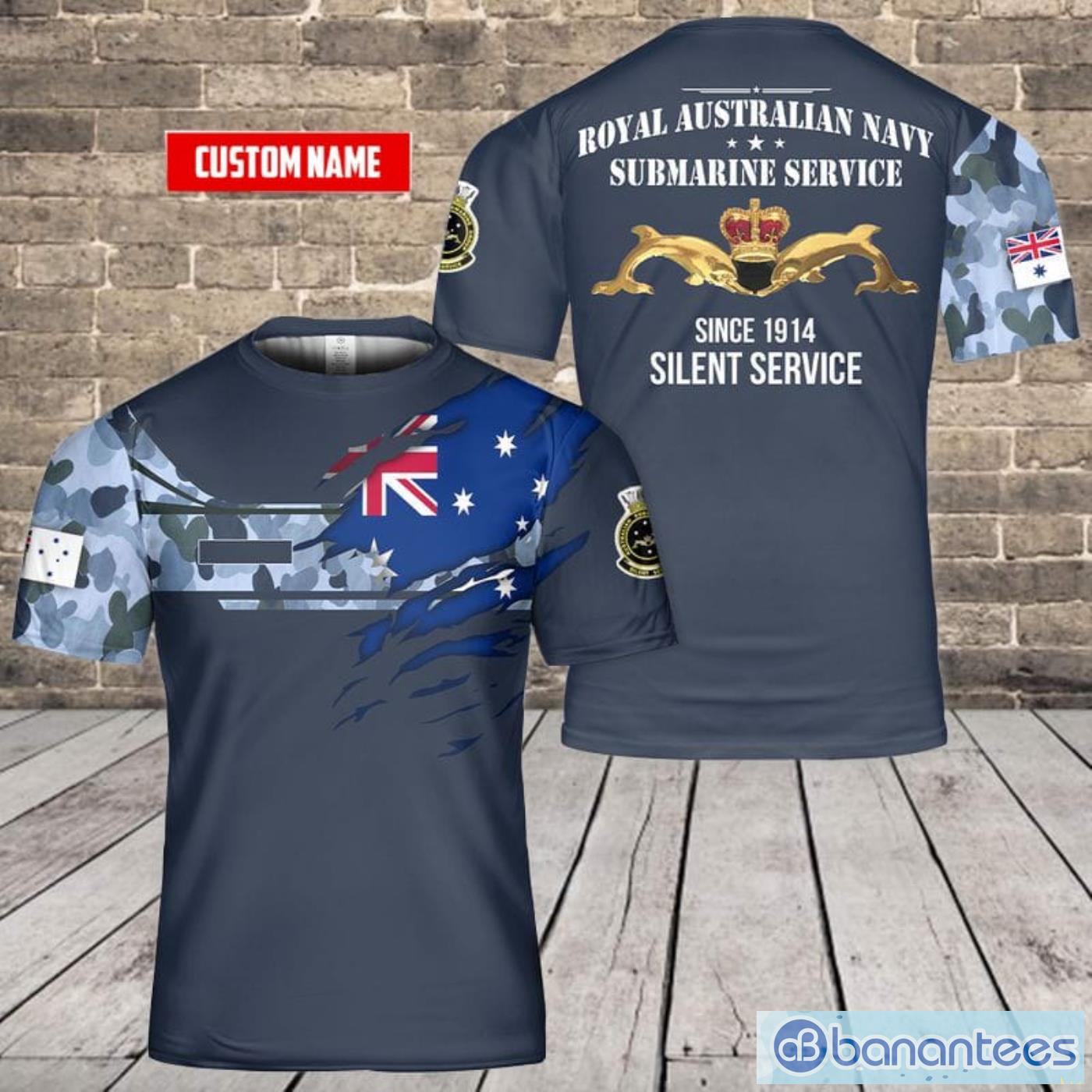 Custom Name Royal Australian Navy Submarine Service Badge All Print 3D T-Shirt Product Photo 1