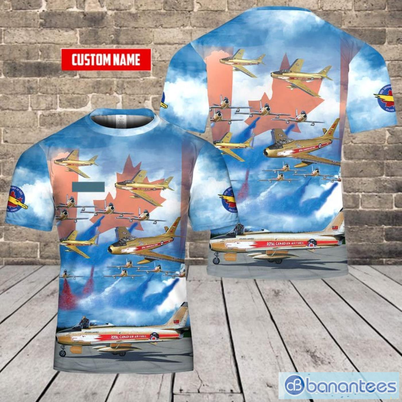 Custom Name Royal Canadian Air Force Golden Hawks Aerobatic Flight Demonstration Team All Print 3D T-Shirt Product Photo 1