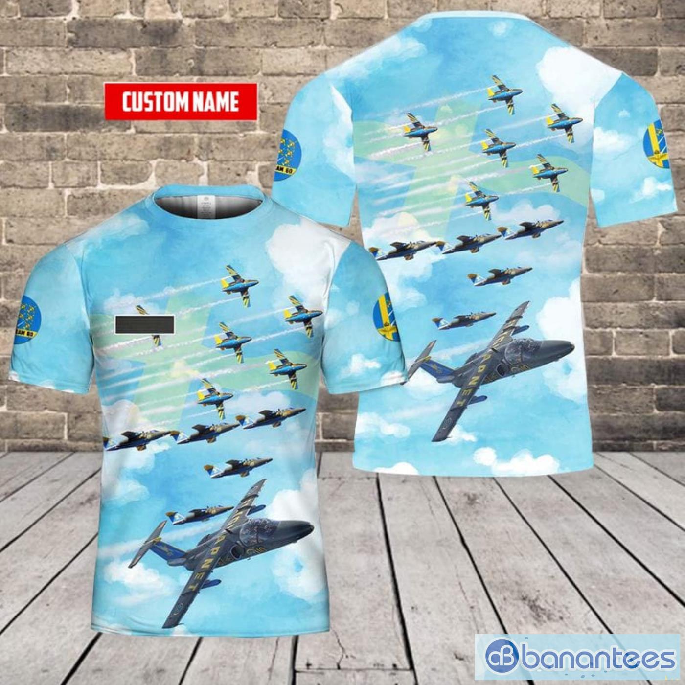Custom Name Swedish Air Force Team 60 Aerobatic Flight Display Team All Print 3D T-Shirt Product Photo 1
