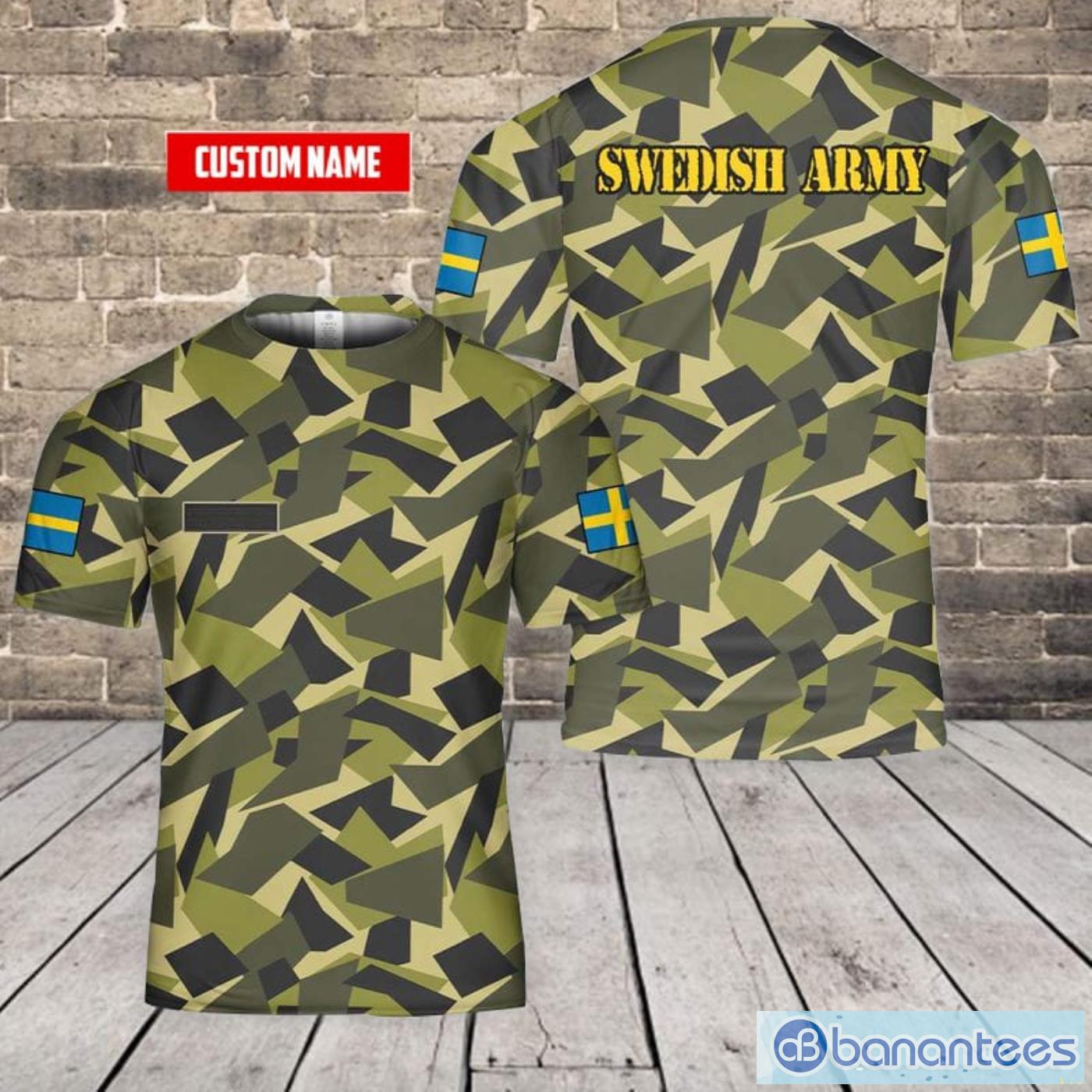 Custom Name Swedish Army M90 Variant CAMO All Print 3D T-Shirt Product Photo 1