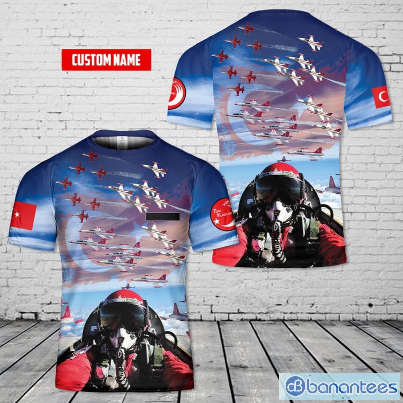 Custom Name Turkish Air Force Turkish Stars Aerobatic Demonstration Team All Print 3D T-Shirt Product Photo 1