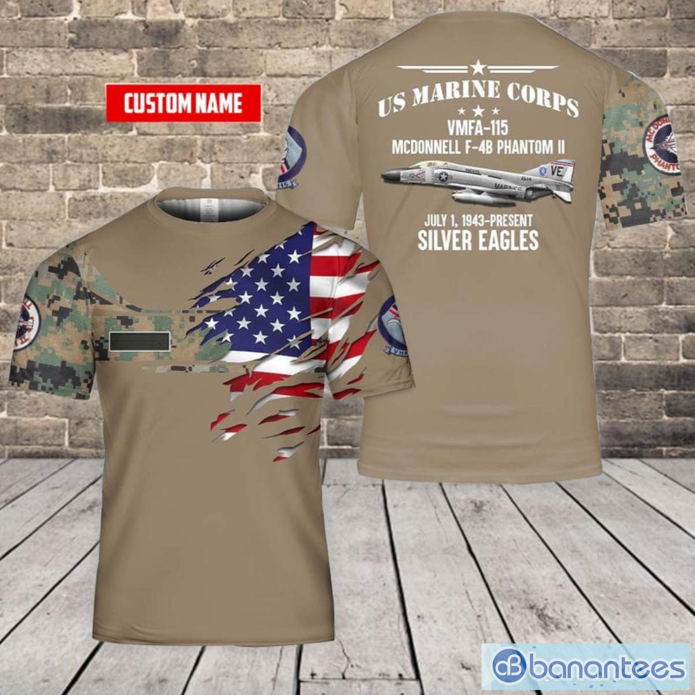 Custom Name US Marine Corps McDonnell F-4B Phantom II Of VMFA-115 All Print 3D T-Shirt Product Photo 1