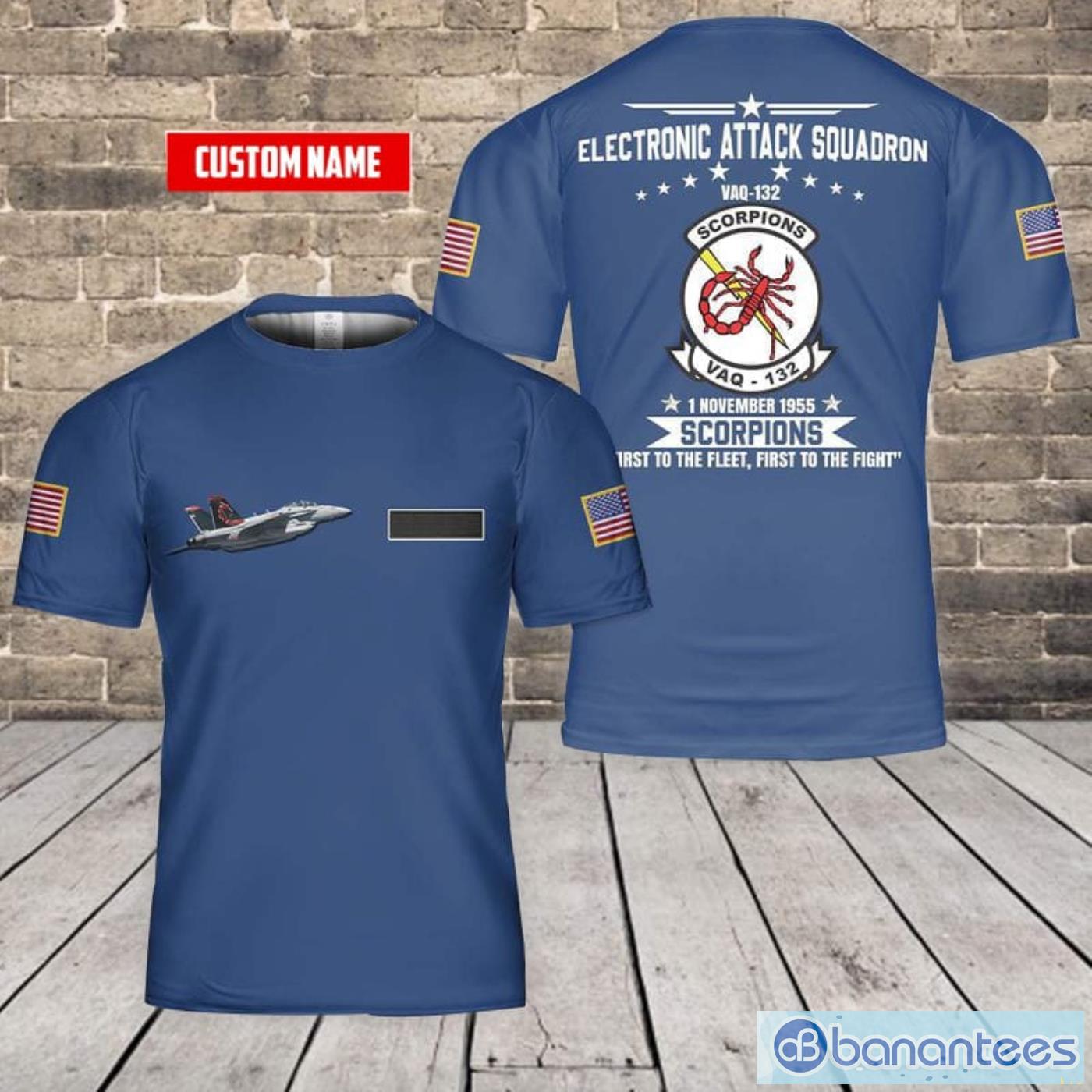 Custom Name US Navy EA-18G Of VAQ-132 Scorpions All Print 3D T-Shirt Product Photo 1
