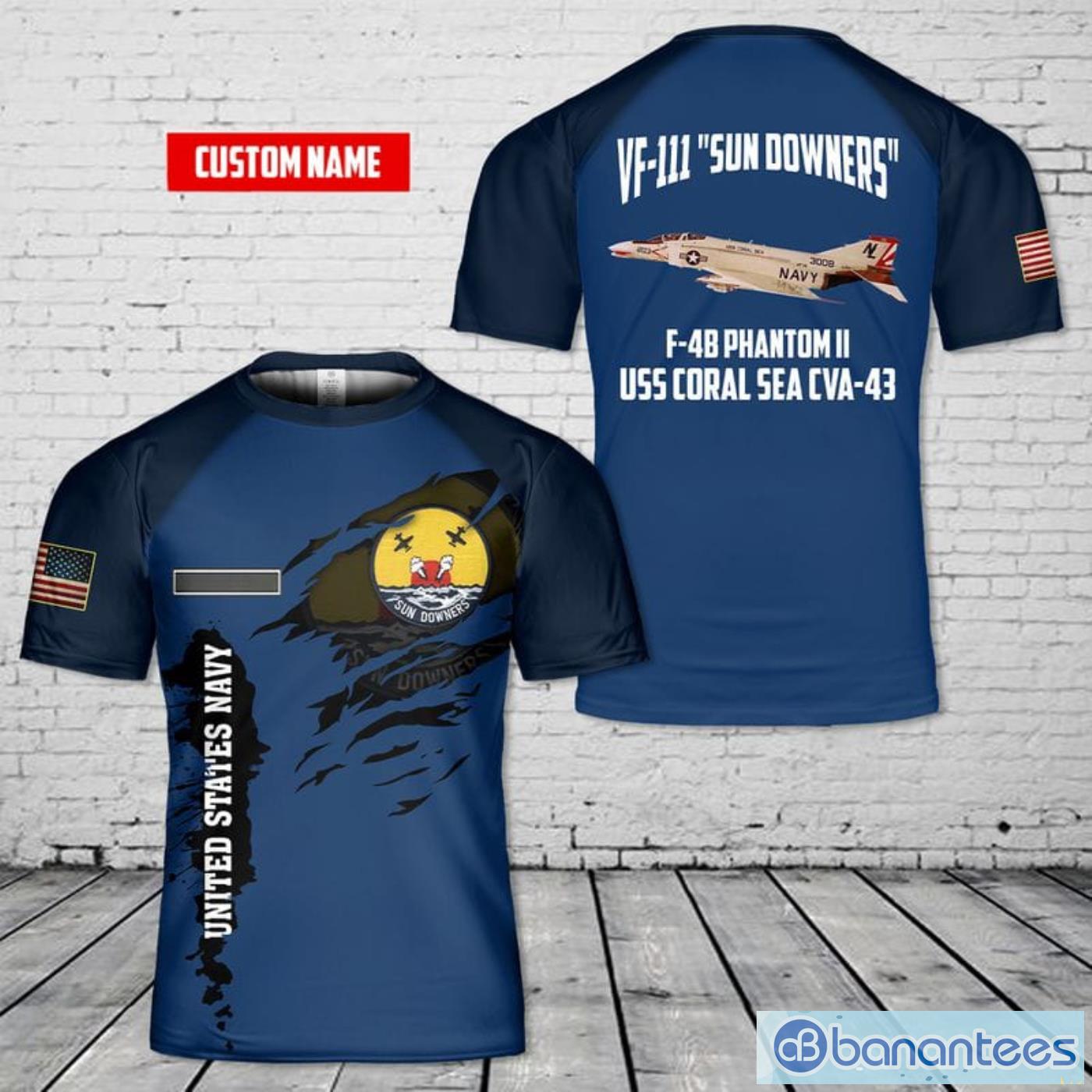 Custom Name US Navy F-4B Phantom II Of VF-111 Sundowners All Print 3D T-Shirt Product Photo 1