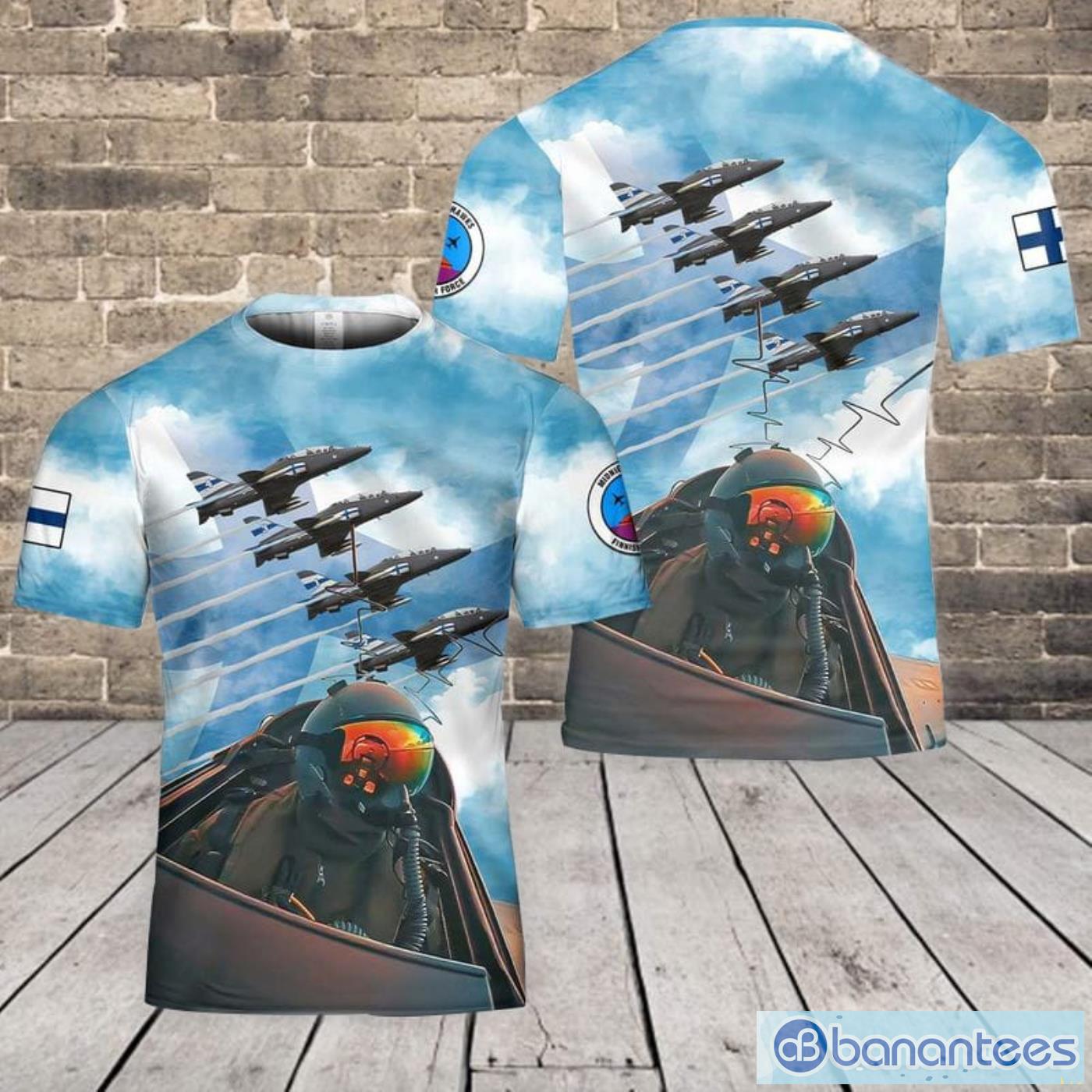 Finnish Air Force Midnight Hawks Aerobatic Display Team All Print 3D T-Shirt Product Photo 1