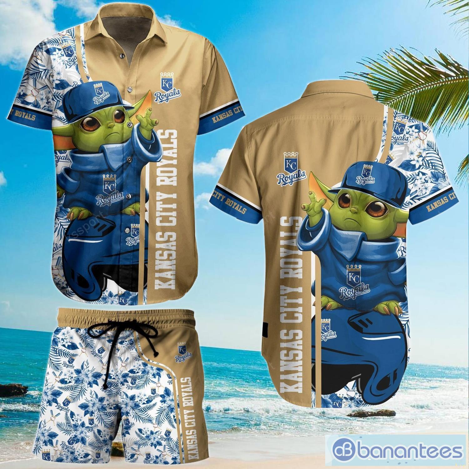 Kansas City Royals Baby Yoda Lover Tropical Style Hawaiian Shirt And Shorts  - Banantees