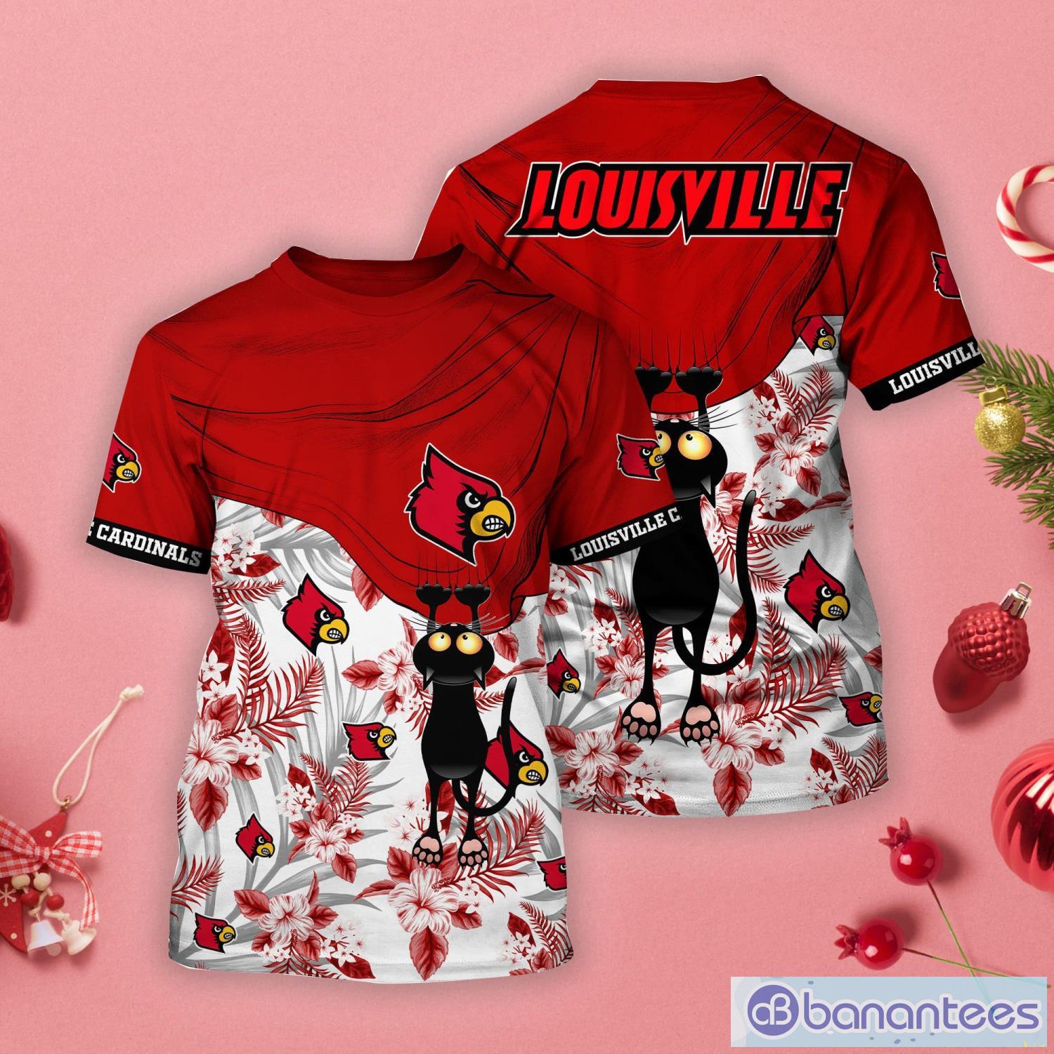 Louisville Cardinals Tropical Style Black Cat 3D T-Shirt - Banantees