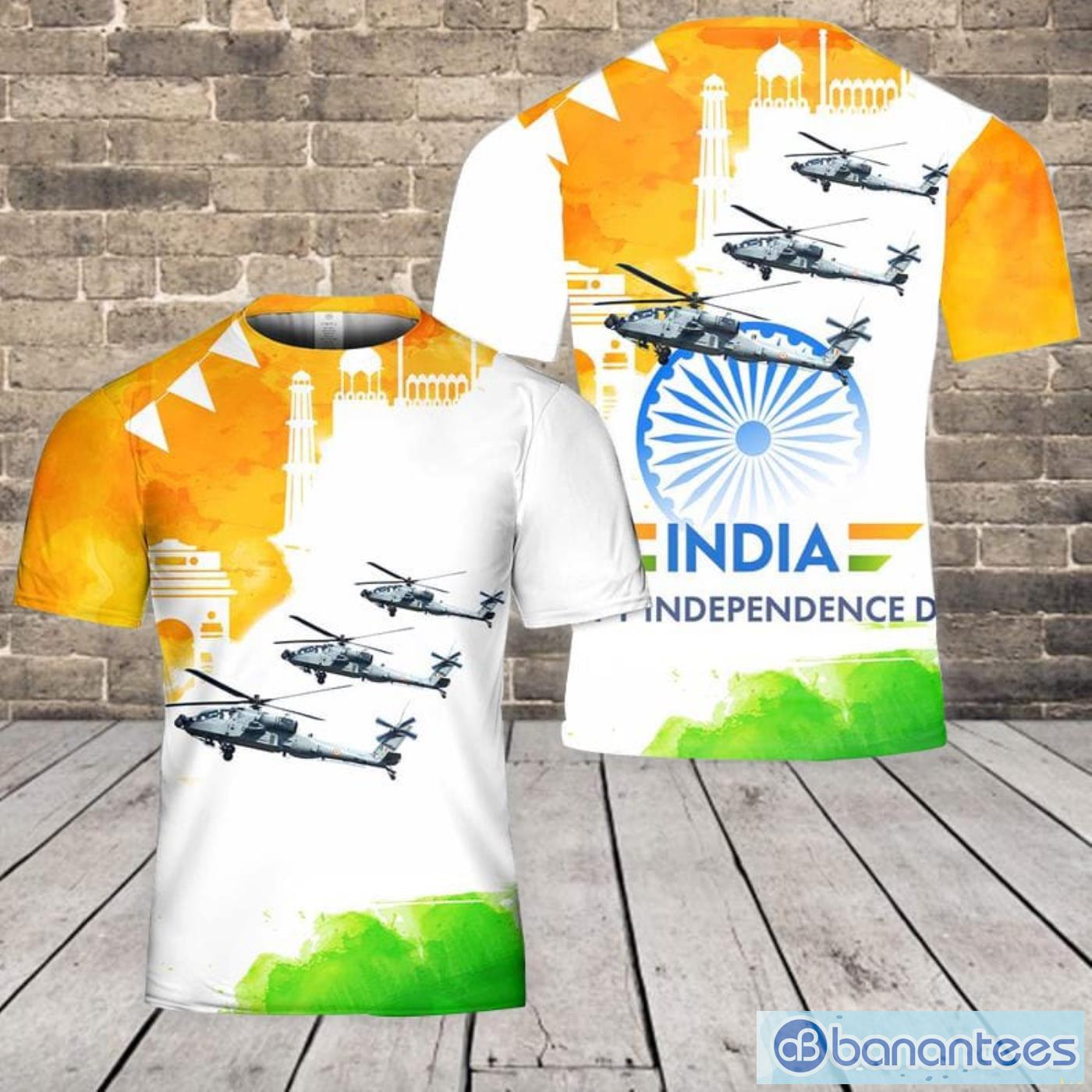 Love Indian Air Force AH-64 Apache, Happy Independence Day India All Print 3D T-Shirt Product Photo 1