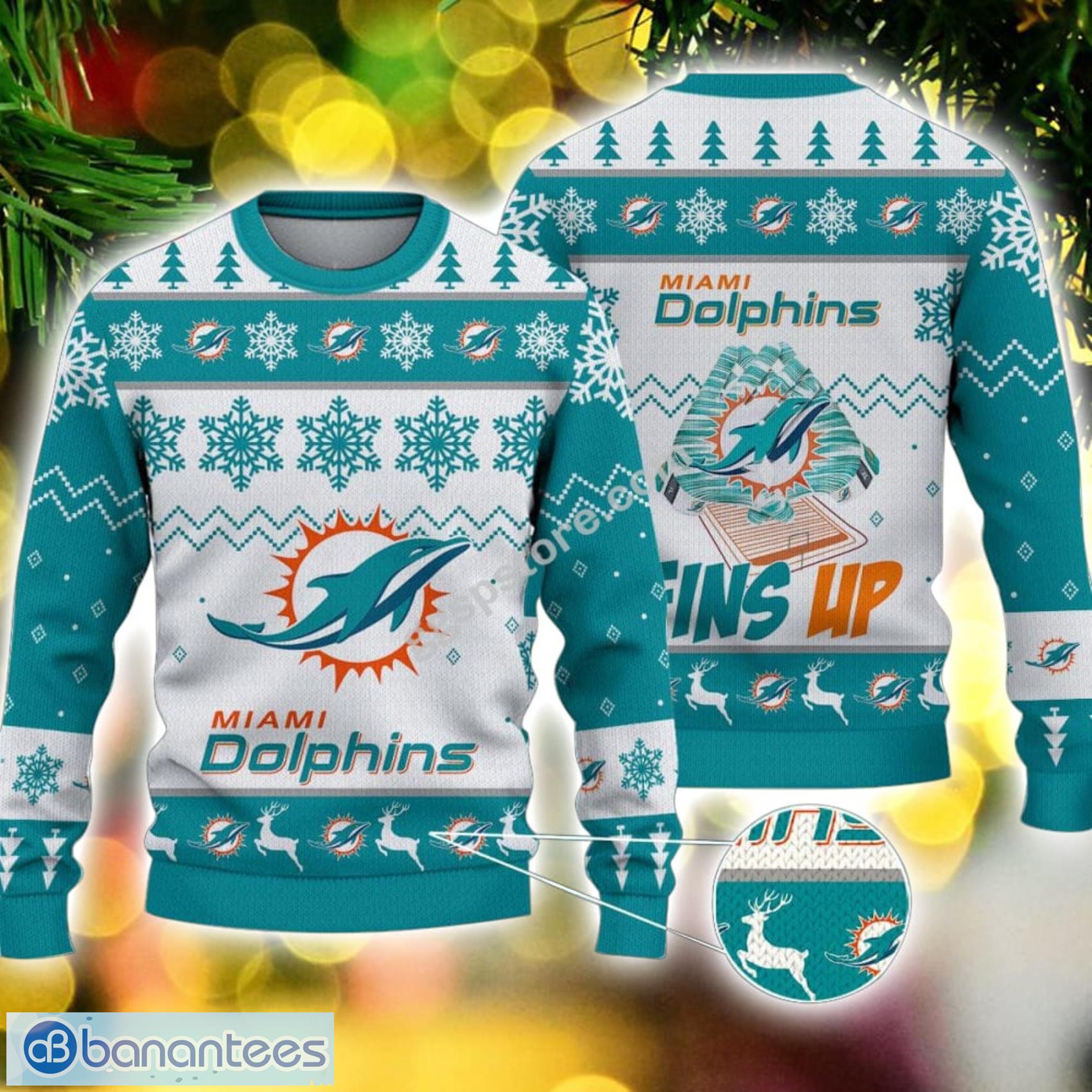 Miami Dolphins Sport Team Gloves Symbol Knitting Pattern Ugly Chirstmas  Sweater - Banantees