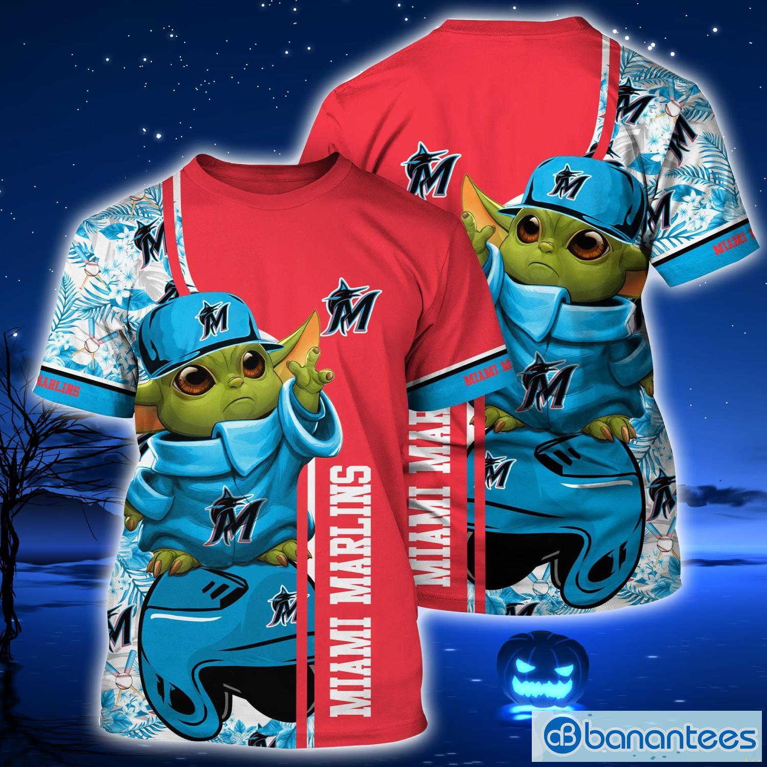 Miami Marlins Baby Yoda Lover 3D T-Shirt For Fans - Banantees