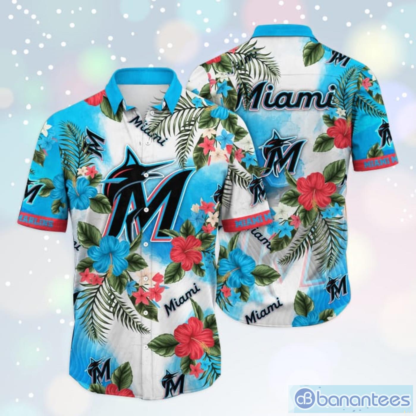 Miami Marlins MLB Tropical Flower Pattern Hawaiian Shirt