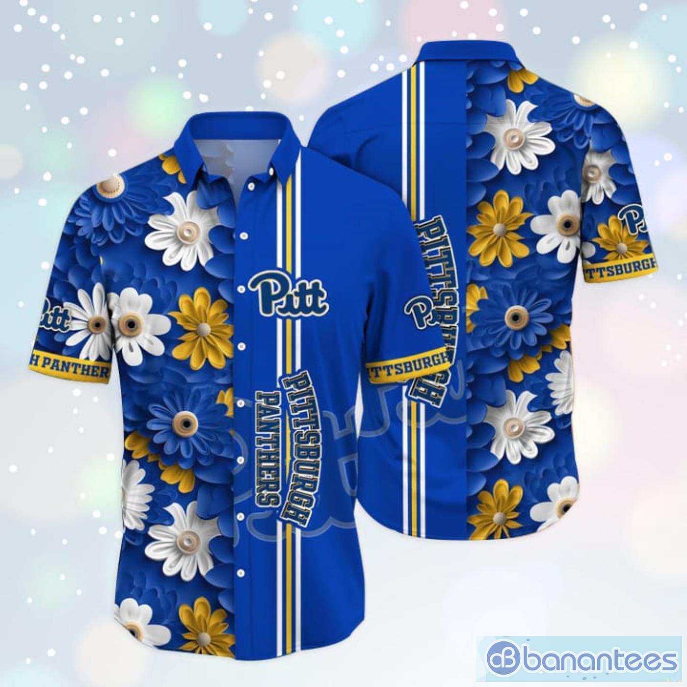 NCAA Pittsburgh Panthers Flower Custom Button Up Hawaiian Shirt 3D Shirt,  Pittsburgh Panthers Gifts For Him - T-shirts Low Price