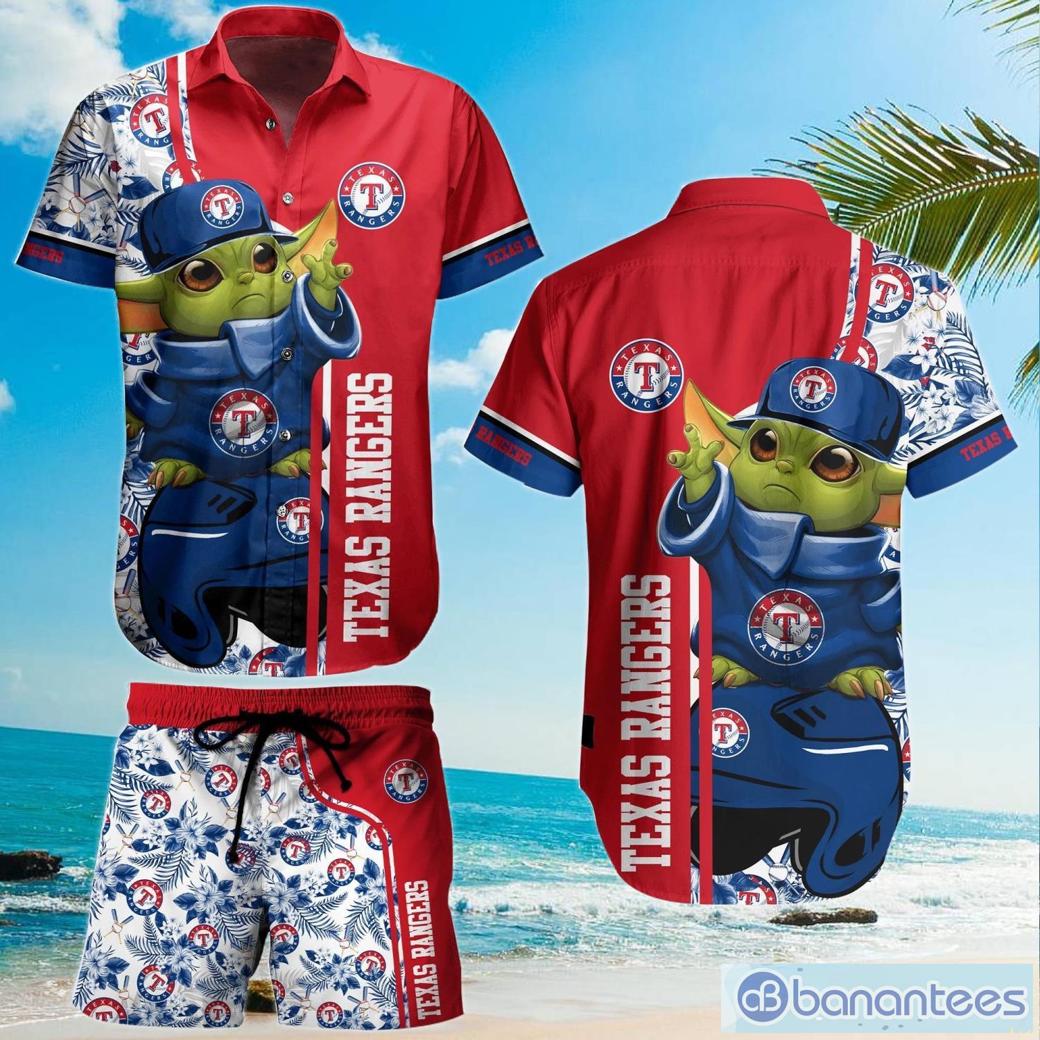Texas Rangers Baby Yoda Lover Tropical Style Hawaiian Shirt And Shorts -  Banantees