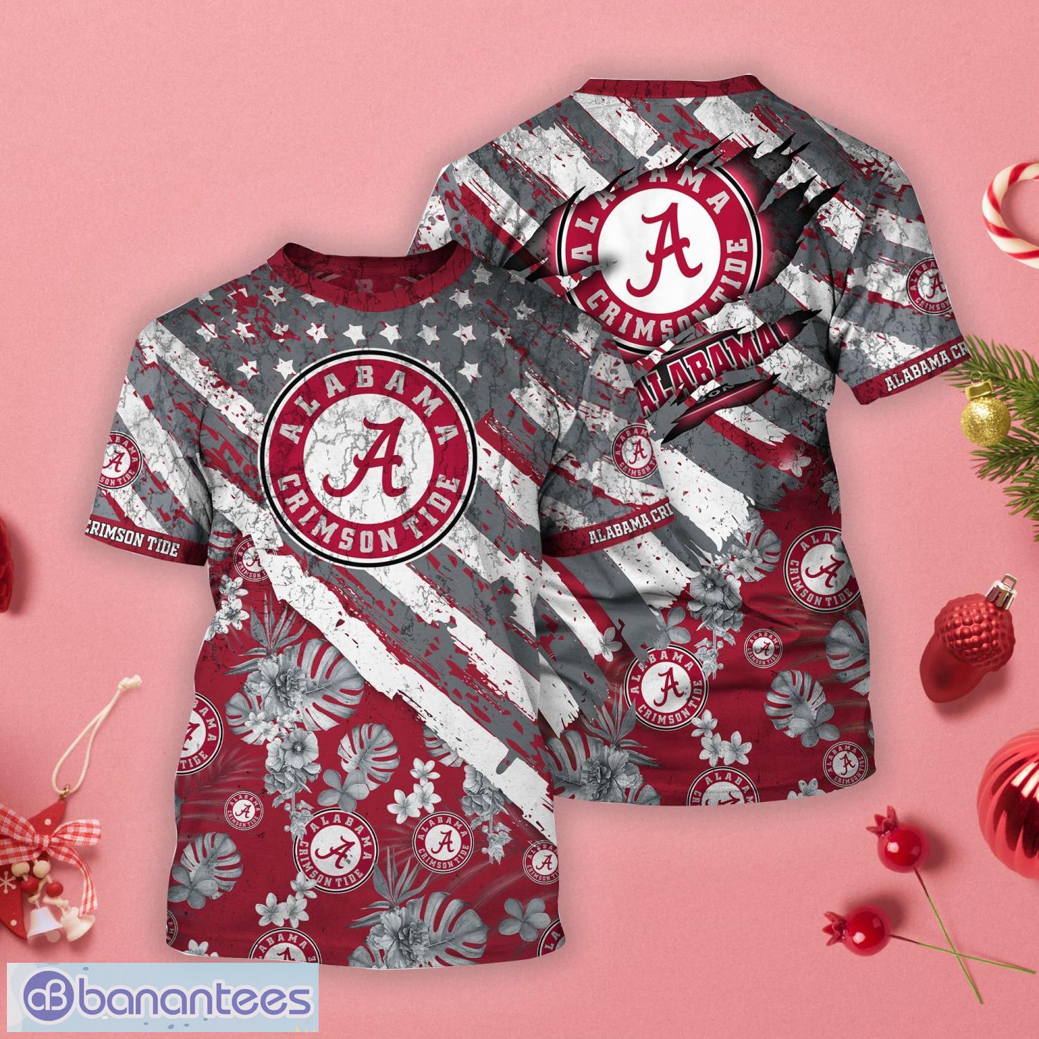 Alabama Crimson Tide Tropical Flower Style And Flag All Over Printed 3D T-Shirt Product Photo 1