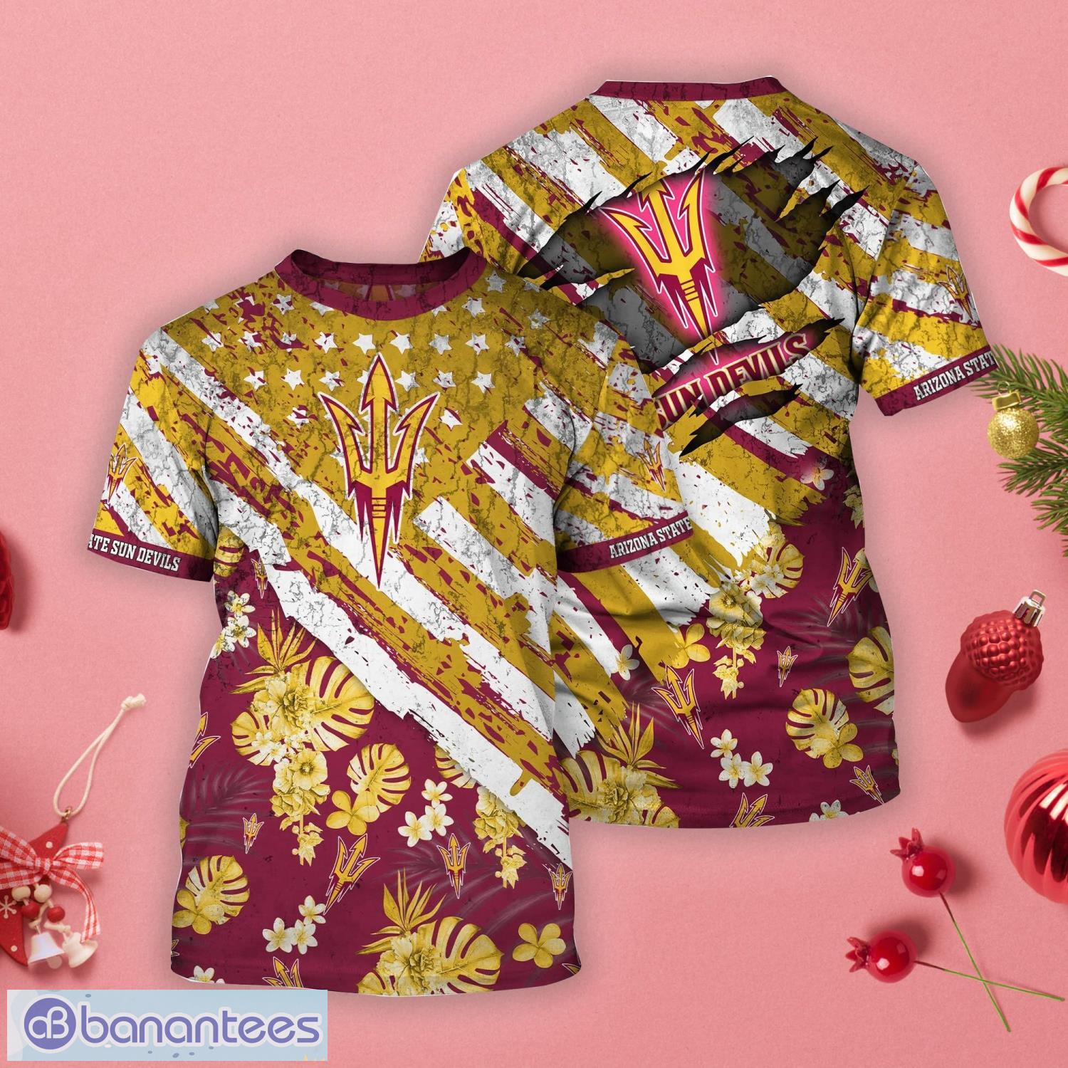 Arizona State Sun Devils Tropical Flower Style And Flag All Over Printed 3D T-Shirt Product Photo 1