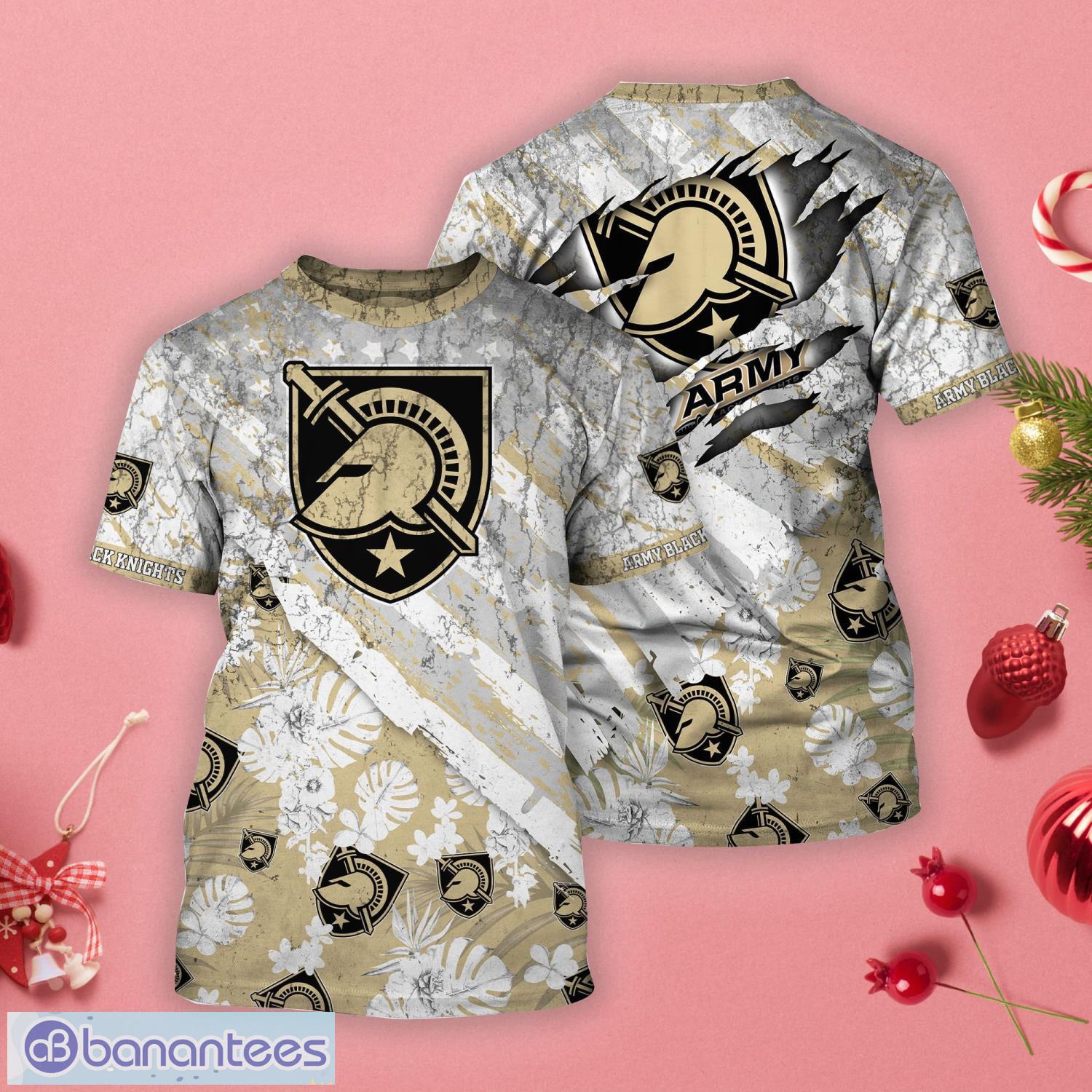 Army Black Knights Tropical Flower Style And Flag All Over Printed 3D T-Shirt Product Photo 1