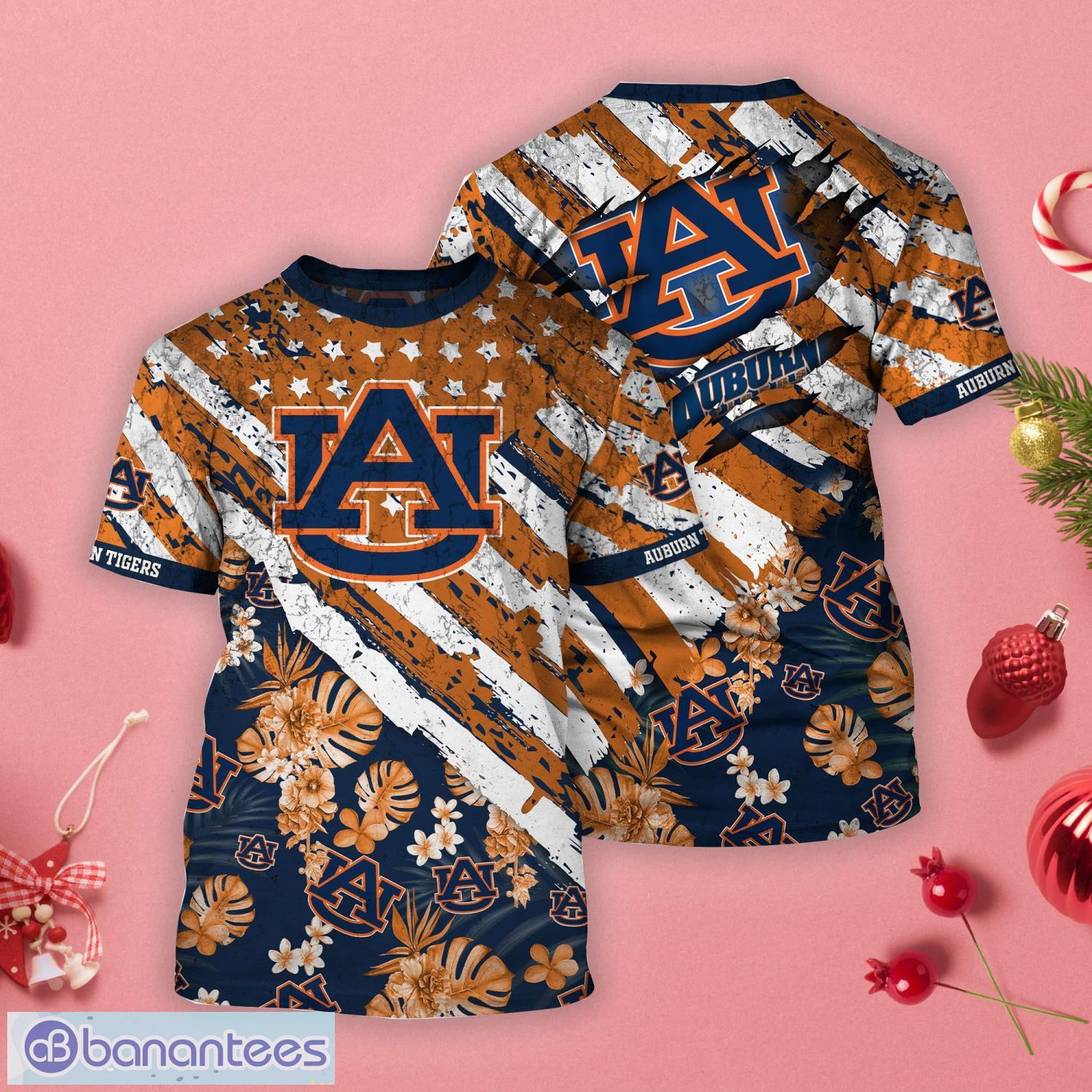 Auburn Tigers Tropical Flower Style And Flag All Over Printed 3D T-Shirt Product Photo 1