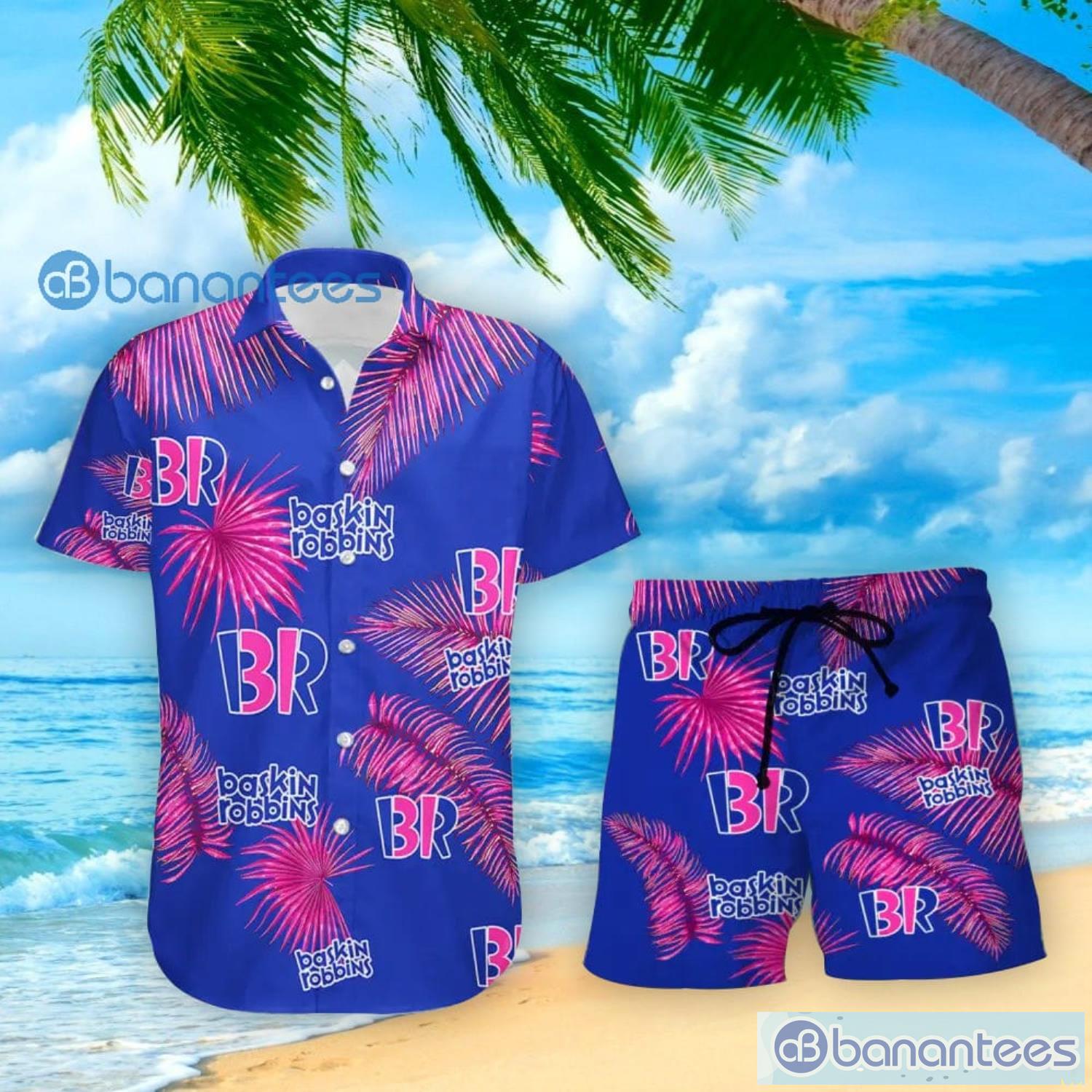 Baskin Robbins Lover Gift Palm Leaves Pattern Tropical Hawaiian Shirt And Shorts Product Photo 1