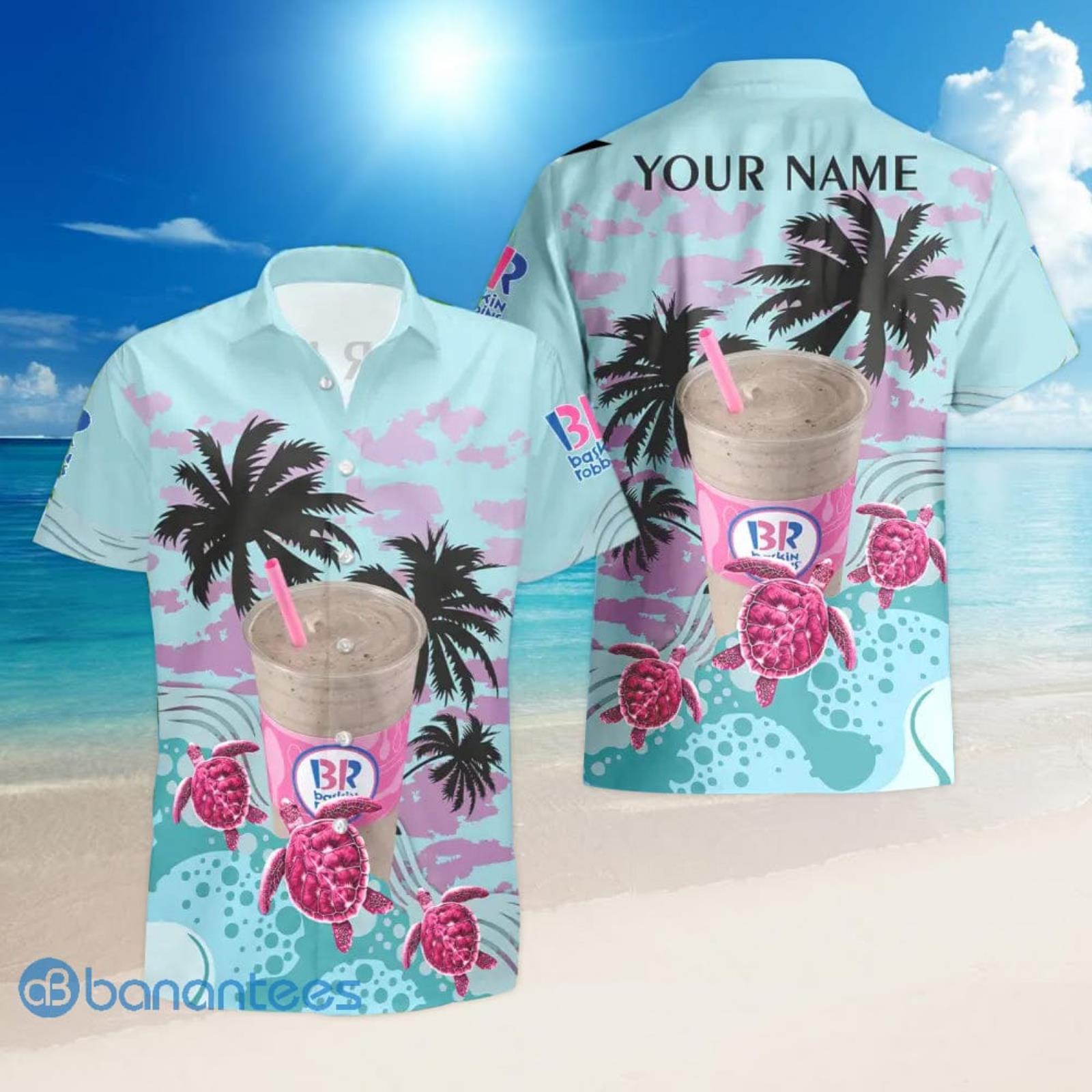 Baskin Robbins Lover Turtles Palm Tree Custom Name Hawaiian Shirt And Shorts Best Gift For Summer Product Photo 1