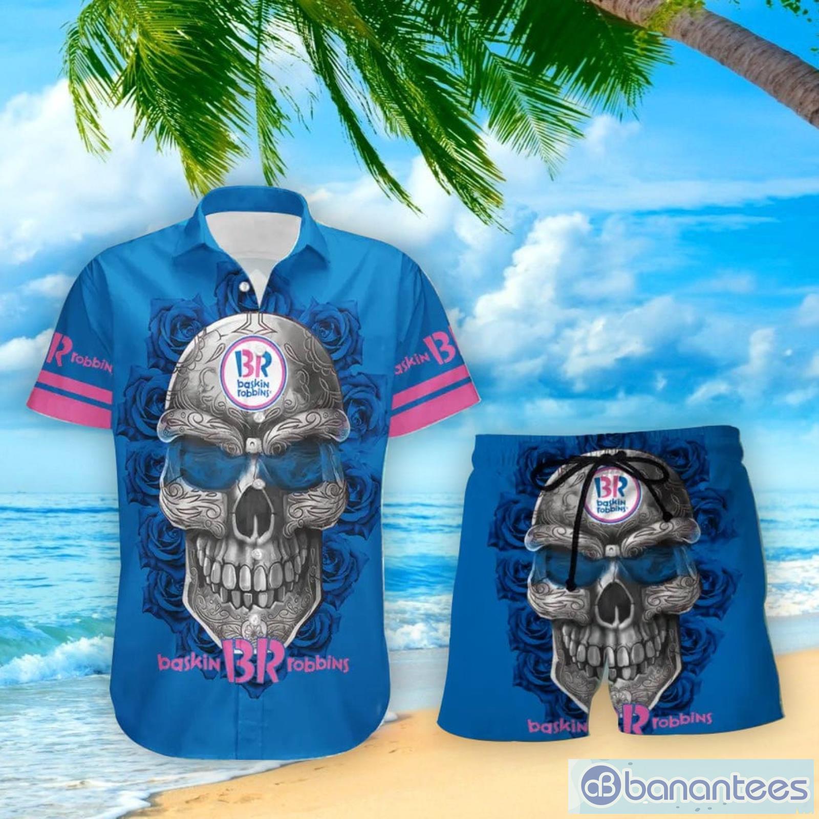 Baskin Robbins Skull Rose Special Hawaiian Shirt And Shorts Men And Women Halloween Gift Product Photo 1