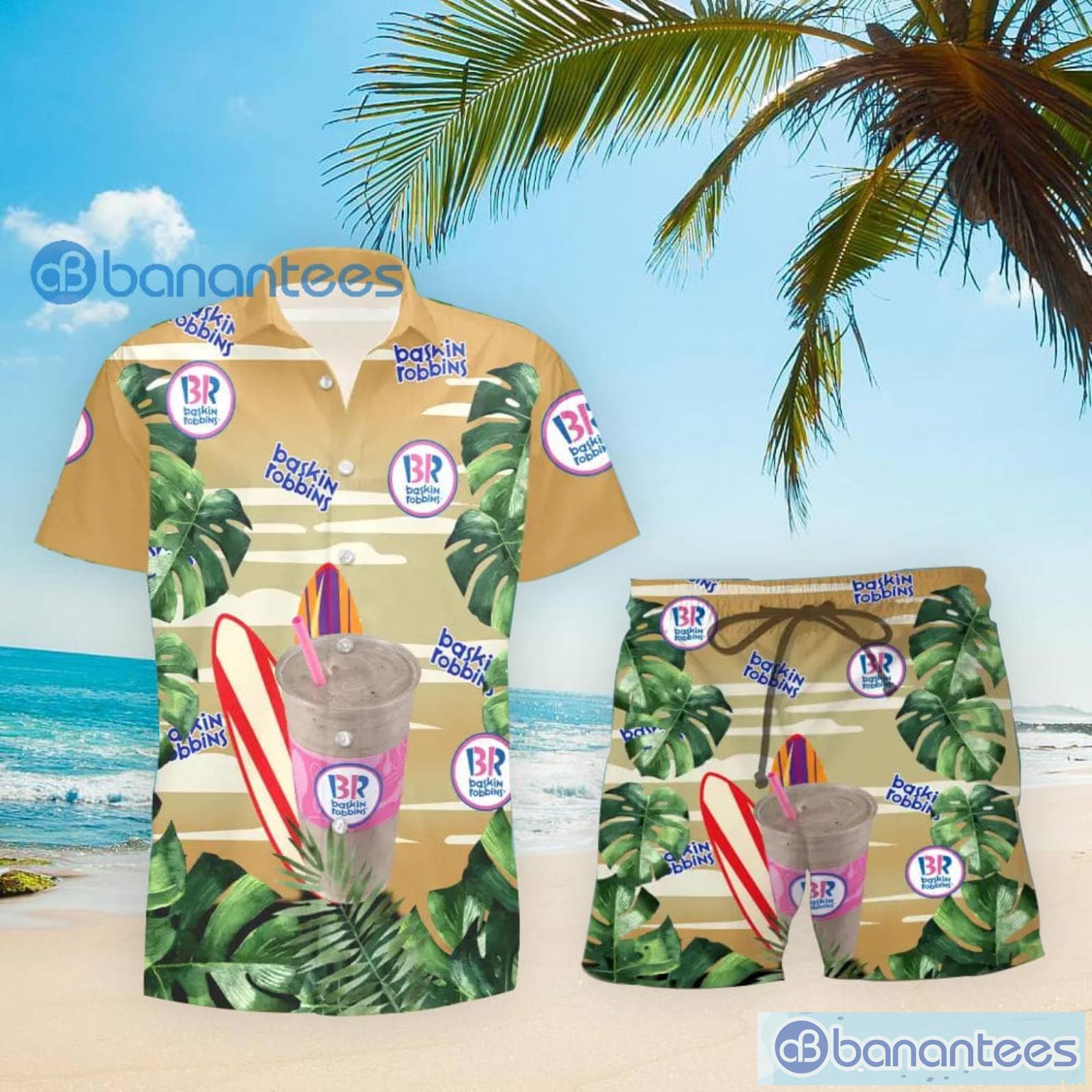 Baskin Robbins Surfboard Lover Tropical Leaf Hawaiian Shirt And Shorts Men And Women Summer Gift Product Photo 1