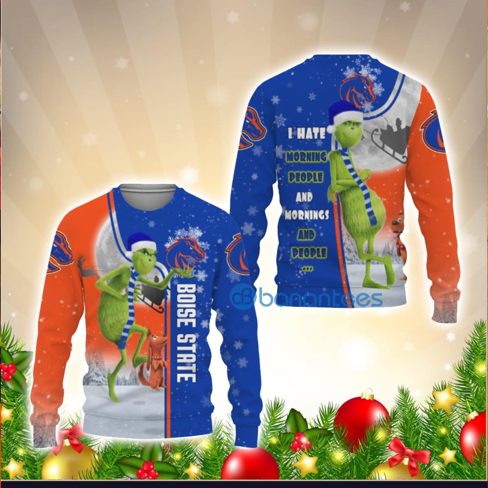 Boise State Broncos Funny Grinch Ugly Christmas Sweater