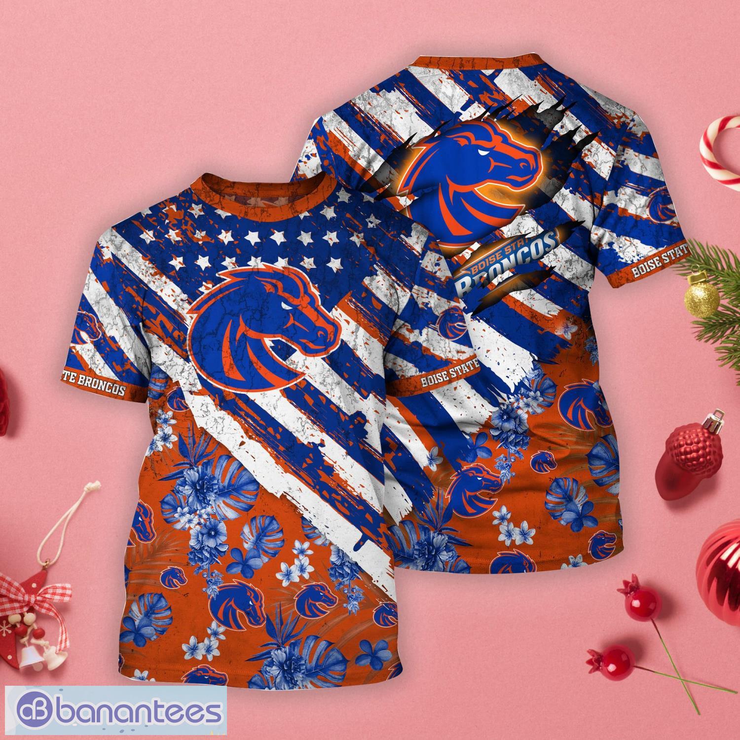 Boise State Broncos Tropical Flower Style And Flag All Over Printed 3D T-Shirt Product Photo 1