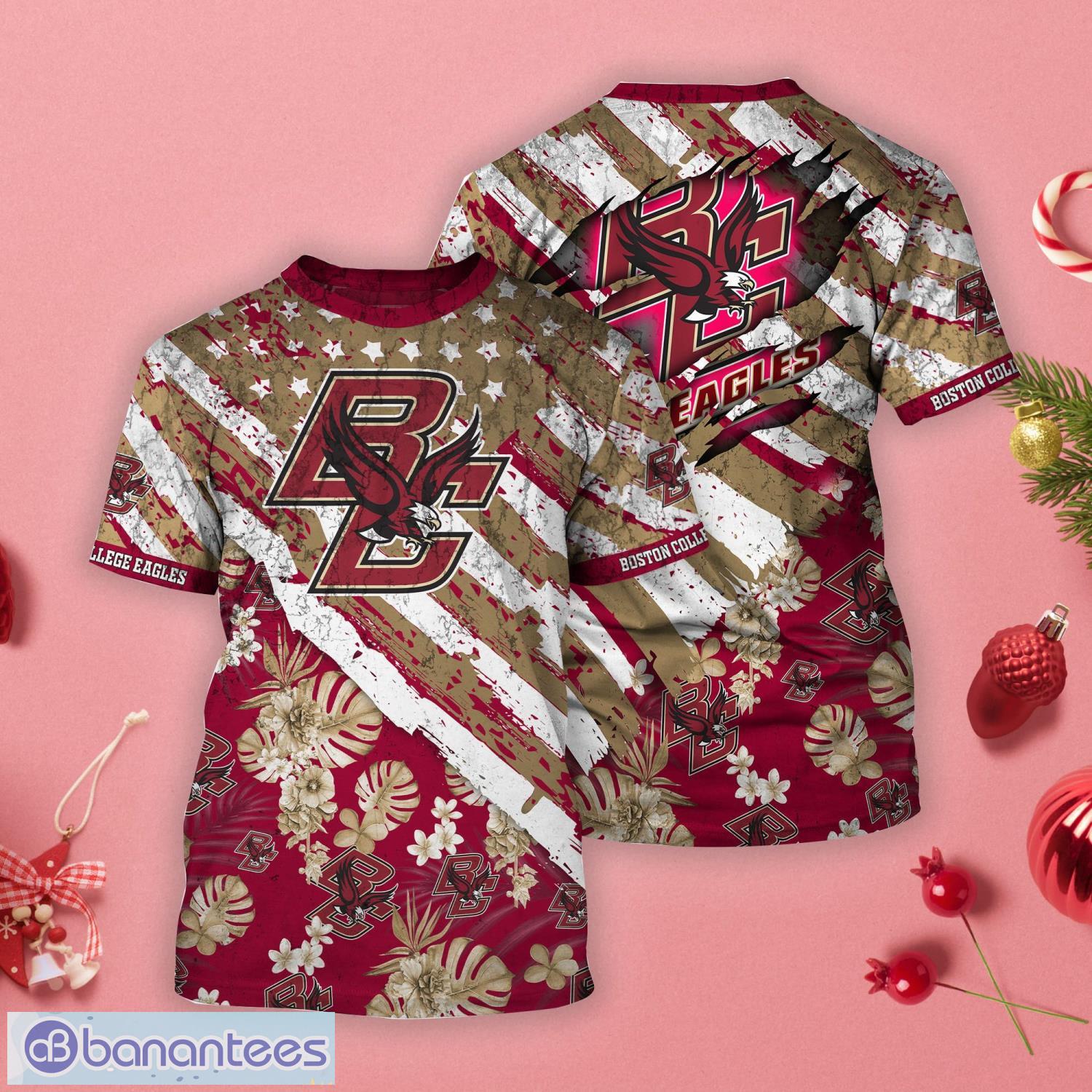 Boston College Eagles Tropical Flower Style And Flag All Over Printed 3D T-Shirt Product Photo 1