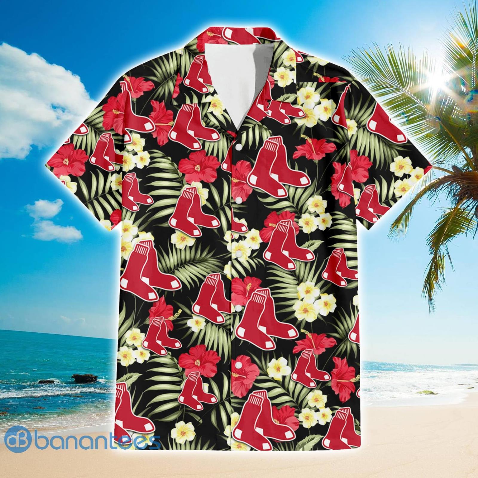 Boston Red Sox Pink Yellow White Hibiscus Pattern Tropical Hawaiian Shirt -  Freedomdesign
