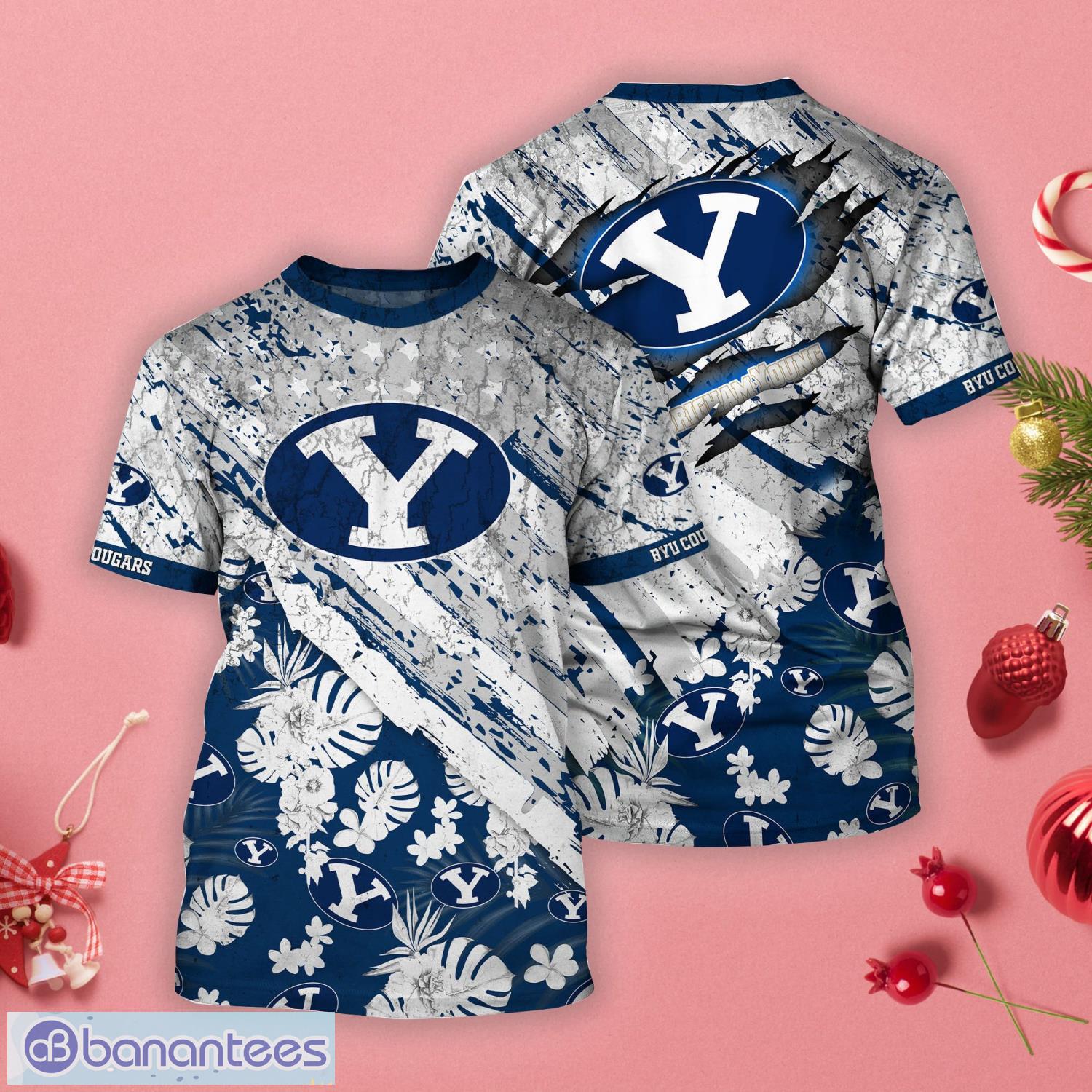 BYU Cougars Tropical Flower Style And Flag All Over Printed 3D T-Shirt Product Photo 1