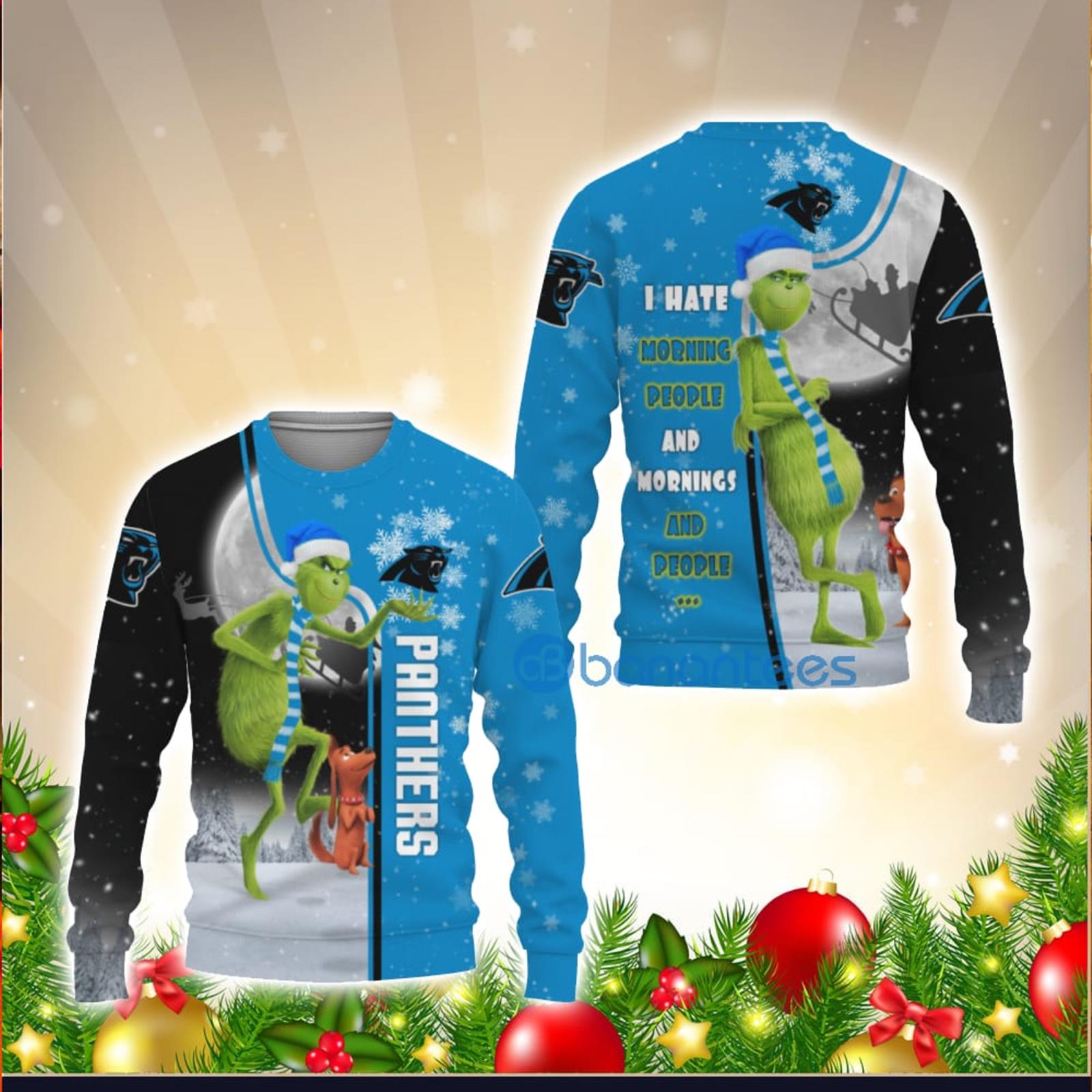 Carolina Panthers Funny Grinch Ugly Christmas Sweater - Banantees