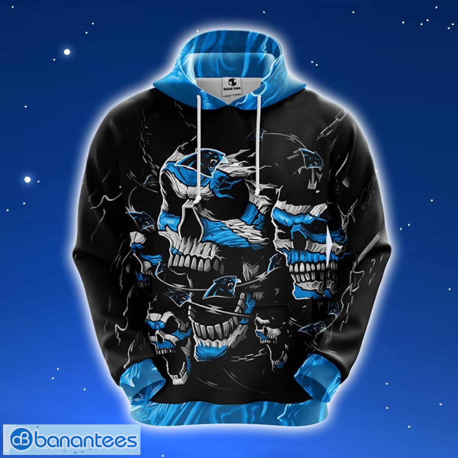 NFL Carolina Panthers Skull Funny Blue 3D Hoodie Zip Hoodie For