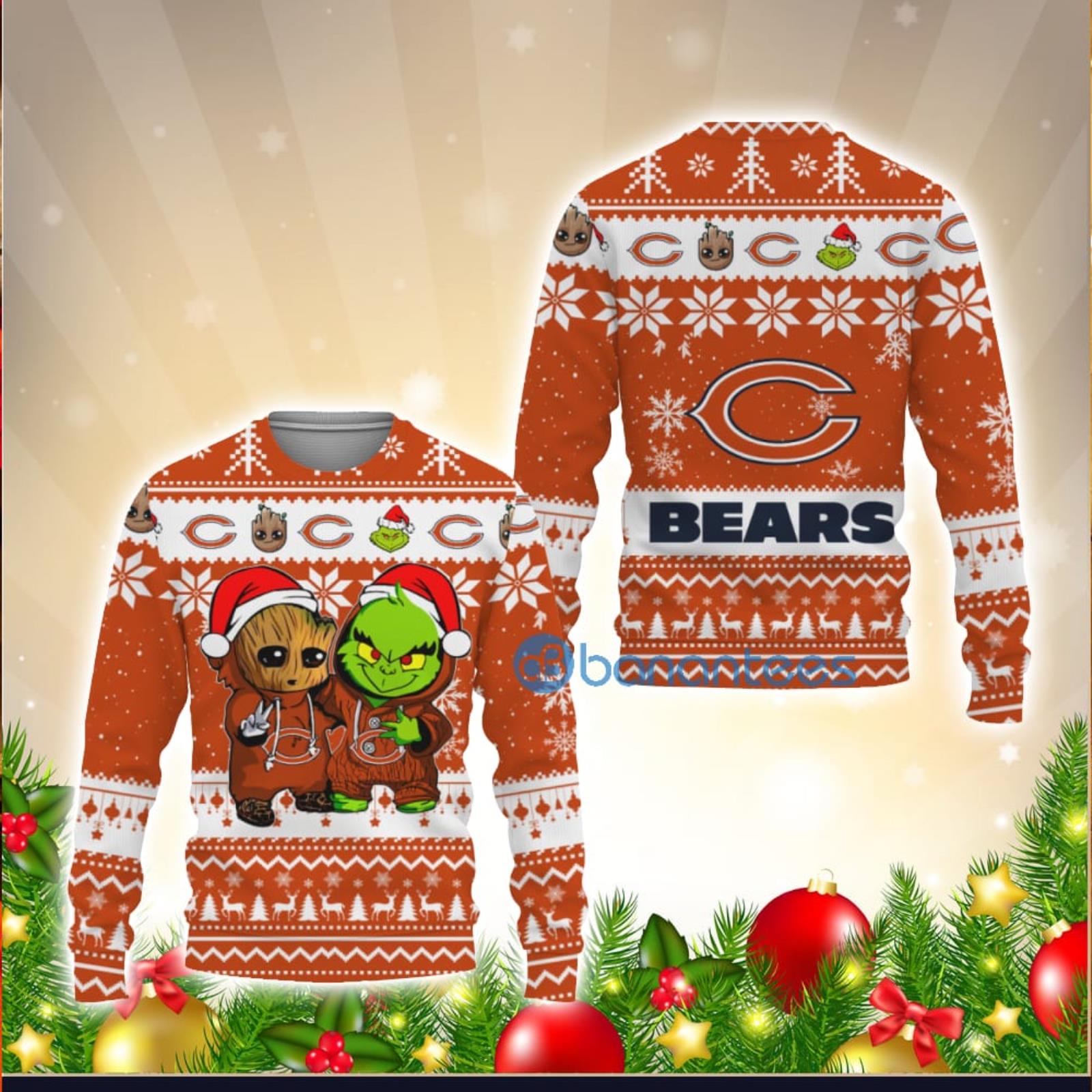 Chicago Bears Baby Groot And Grinch Best Friends 3D Ugly Christmas Sweater  Unisex Men and Women Christmas Gift - Banantees