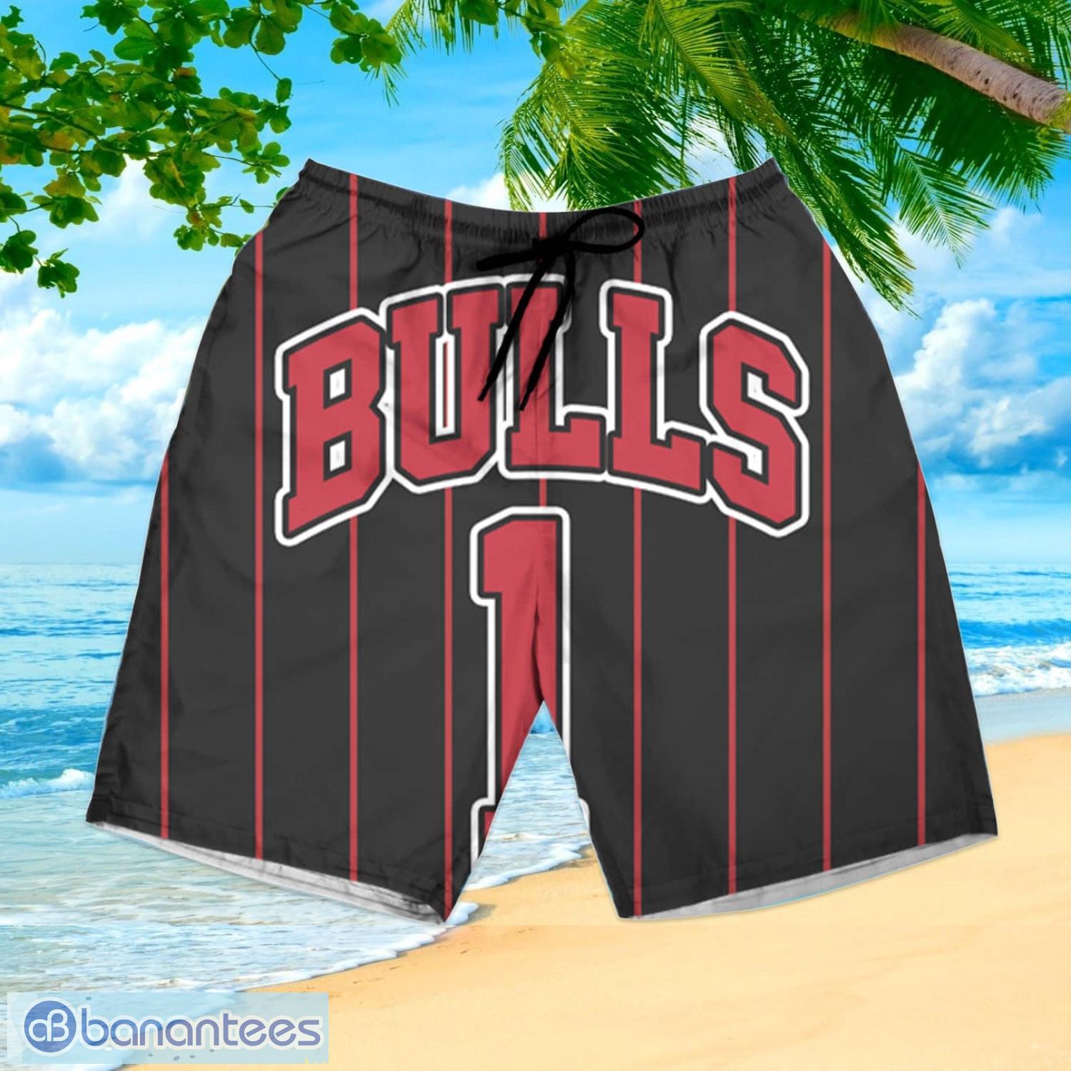 Chicago Bulls Derrick Rose 1 Nba Throwback Red Stripes Black Hawaiian Shirt  And Shorts Happy Summer Gift For Fans - Banantees