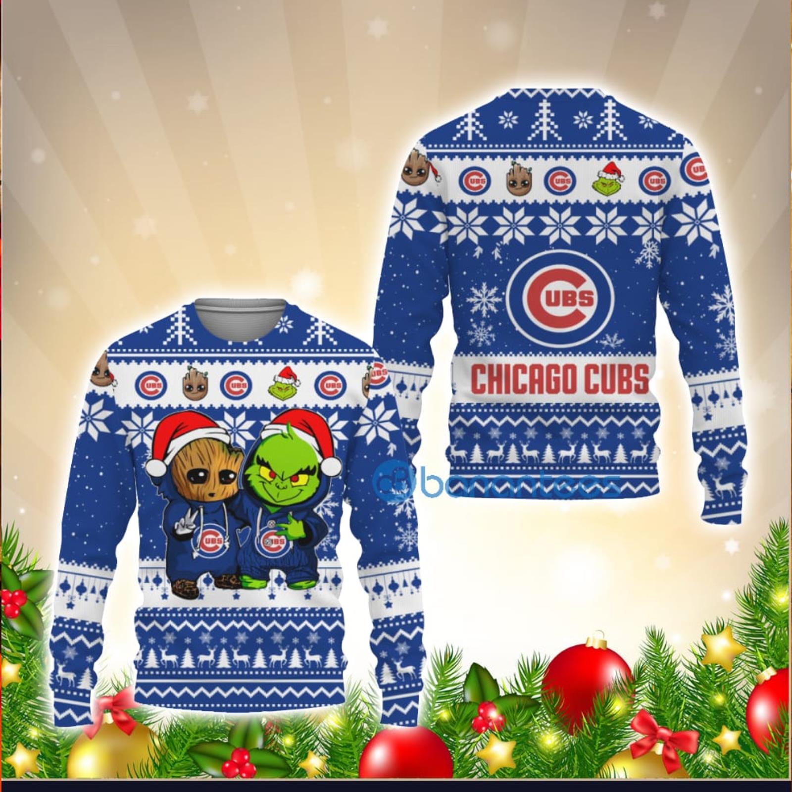 Chicago Cubs Baby Yoda Star Wars Ugly Christmas Sweater - Banantees