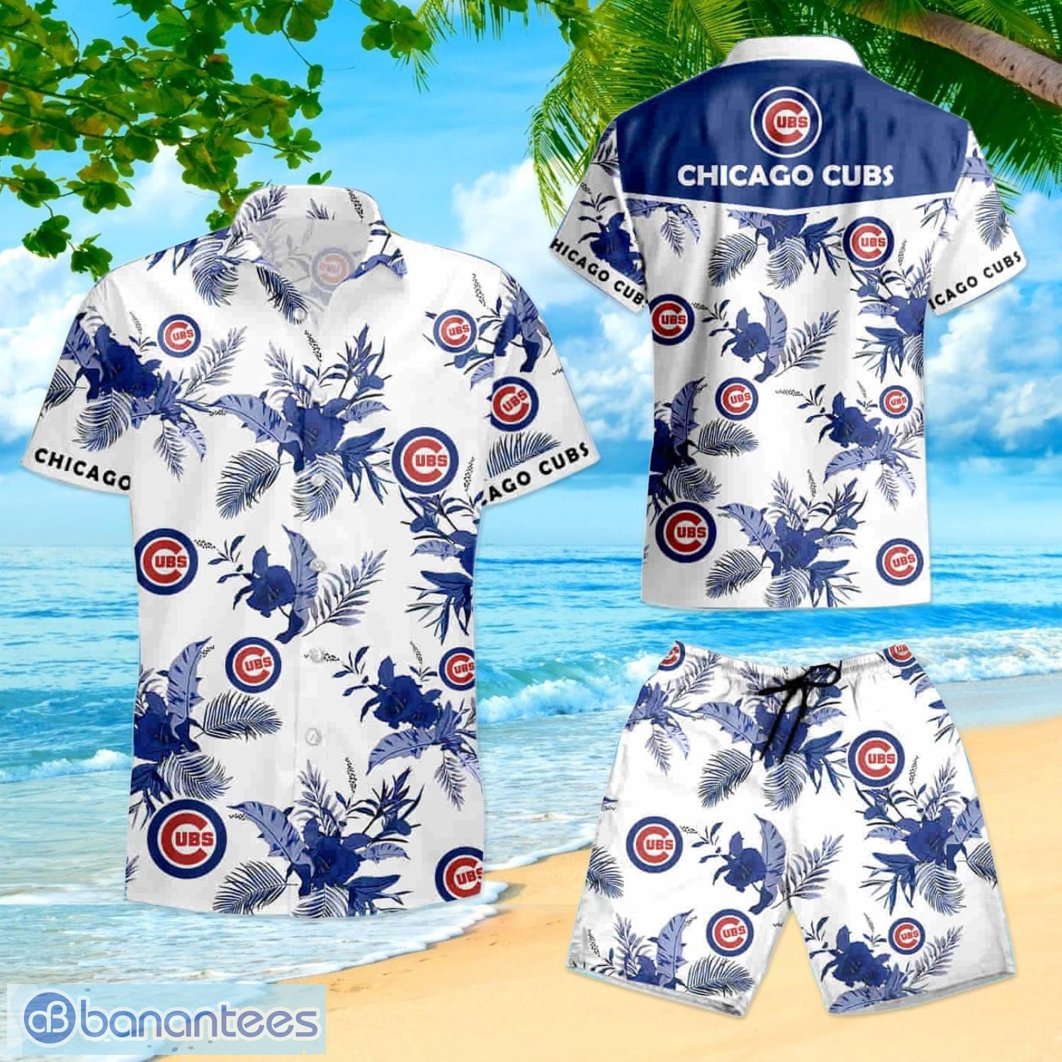 Chicago Cubs Flower Pattern Light Blue Short Sleeve 3D Hawaiian Shirt