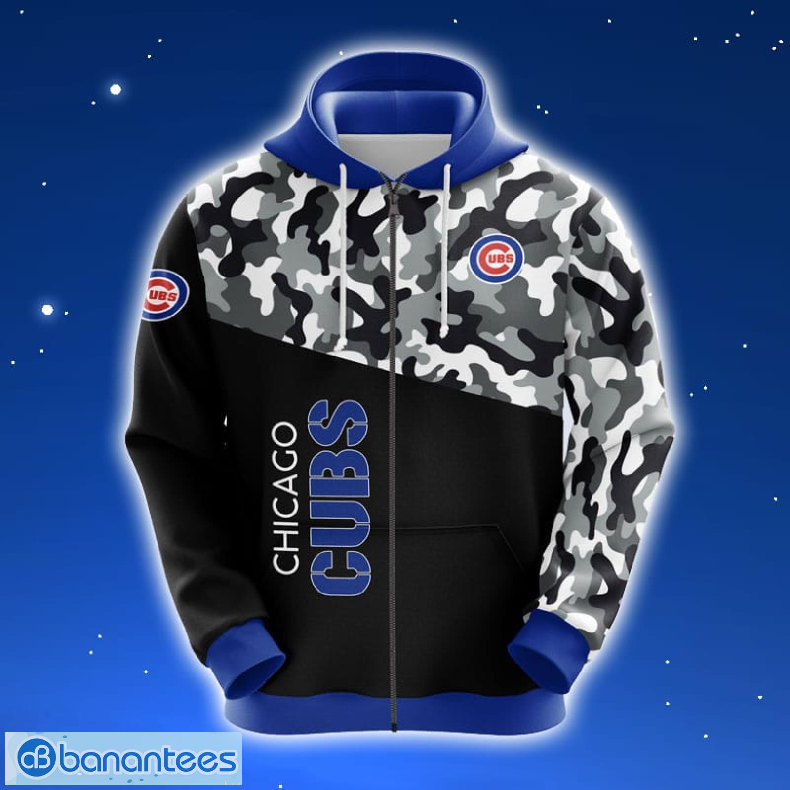 MLB Chicago Cubs Blue Camo 3D Pullover Hoodie For Fans