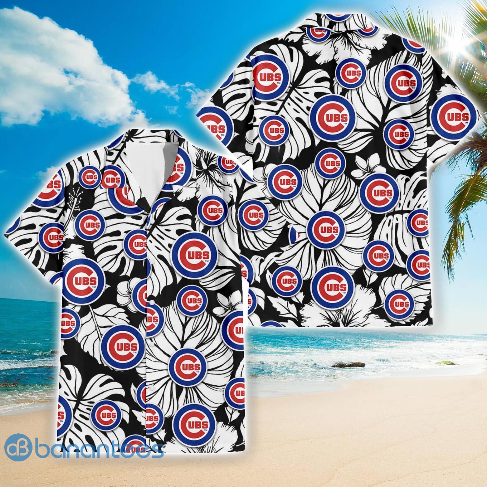 Chicago Cubs White Hibiscus Turquoise Stripe Pattern 3D Hawaiian