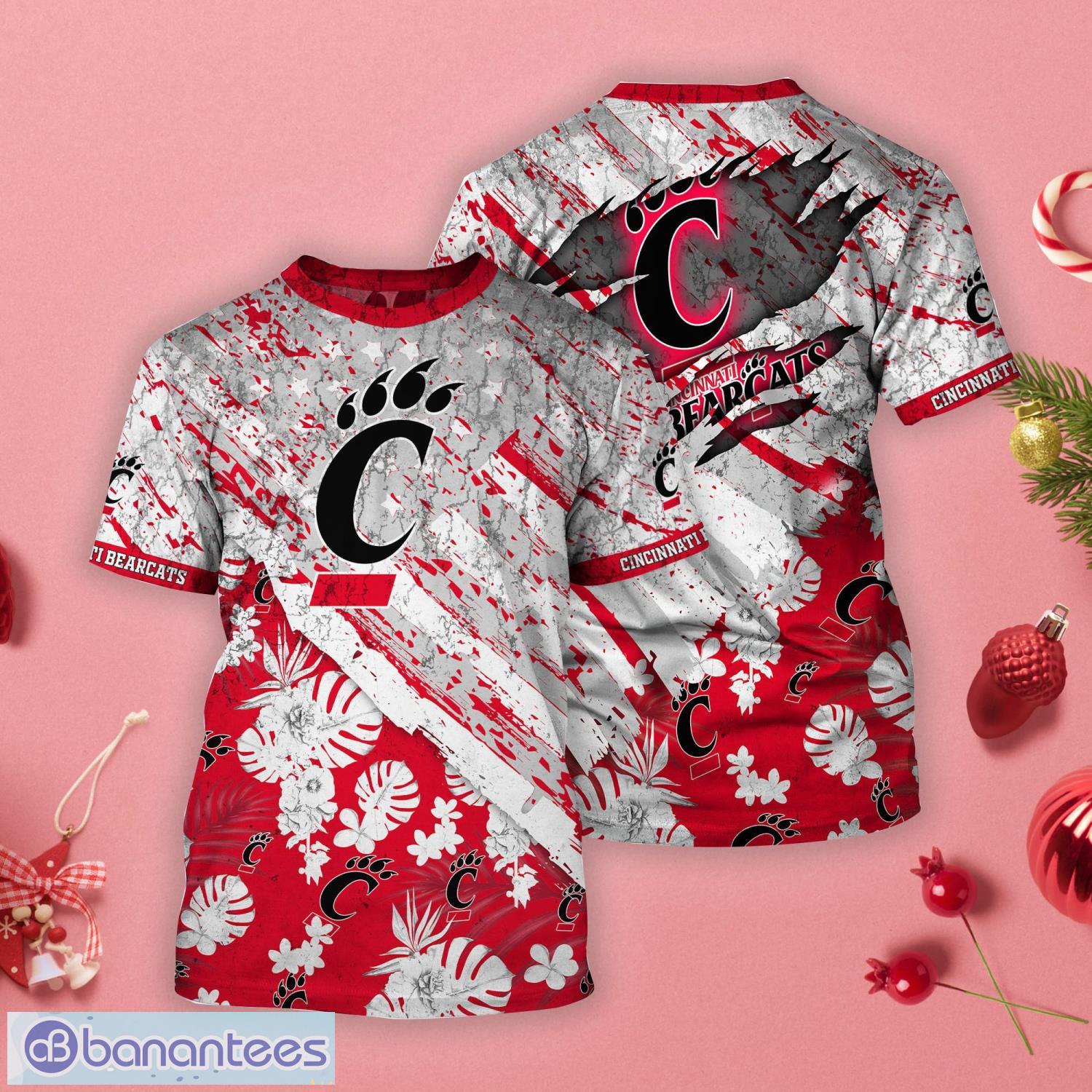 Cincinnati Bearcats Tropical Flower Style And Flag All Over Printed 3D T-Shirt Product Photo 1