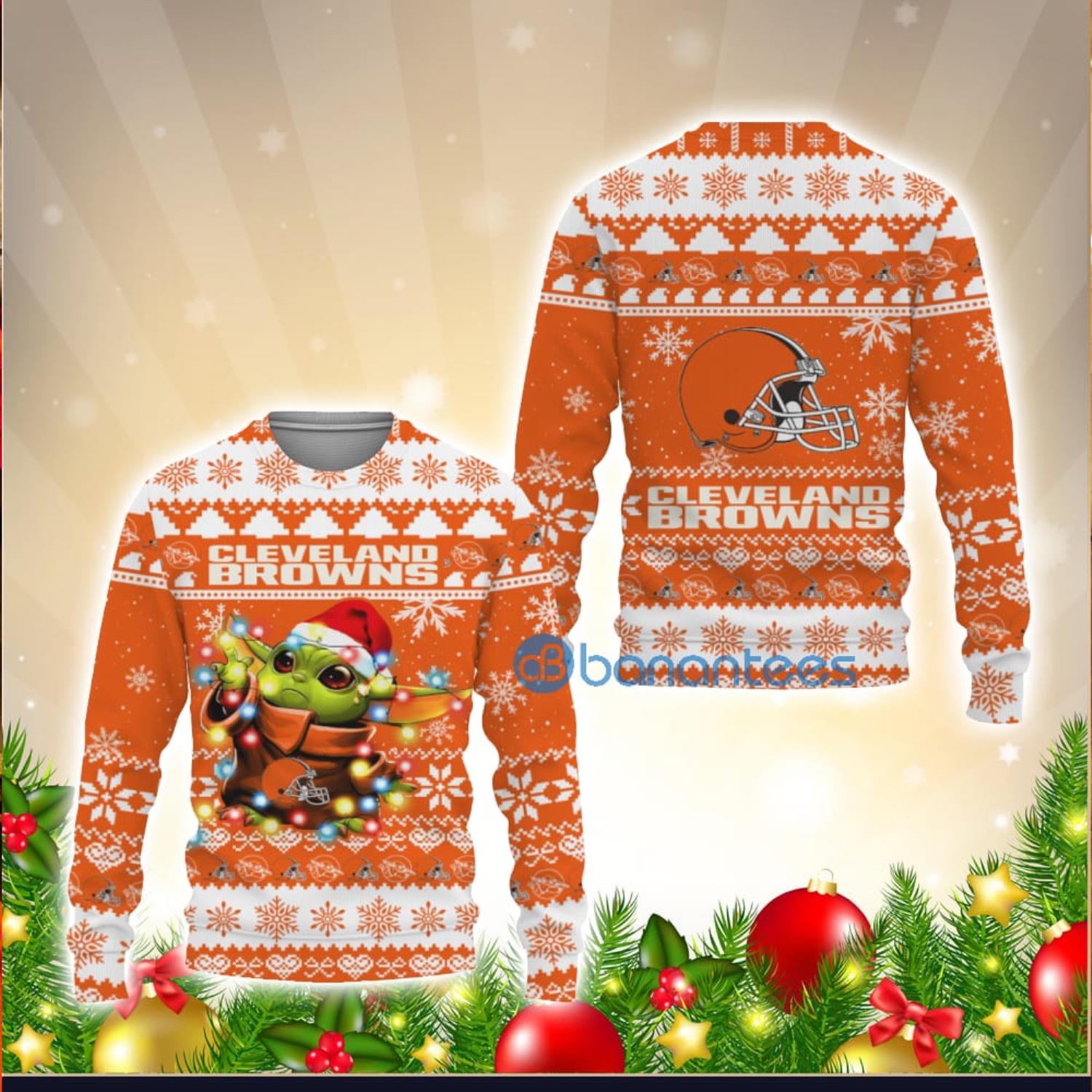 Cleveland Browns Cute Baby Yoda Star Wars 3D Ugly Christmas Sweater Unisex  Men and Women Christmas Gift - Banantees