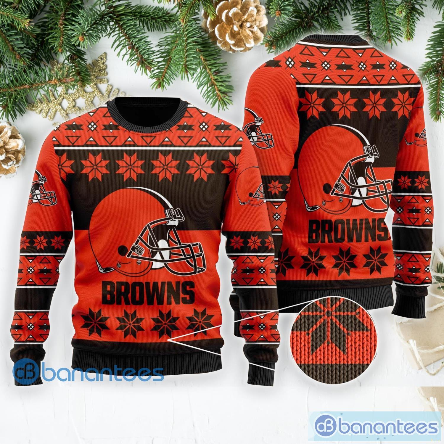 Cleveland Browns Logo Knitted Pattern Ugly Christmas Sweater - Banantees