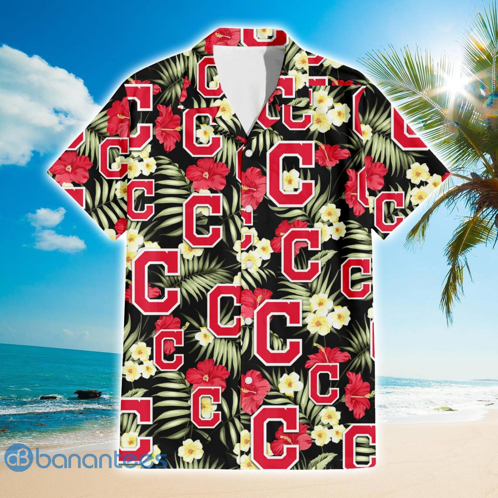 Cleveland Indians Red Hibiscus Yellow Porcelain Flower With Leaf Pattern 3D Hawaiian  Shirt Summer Gift - Banantees
