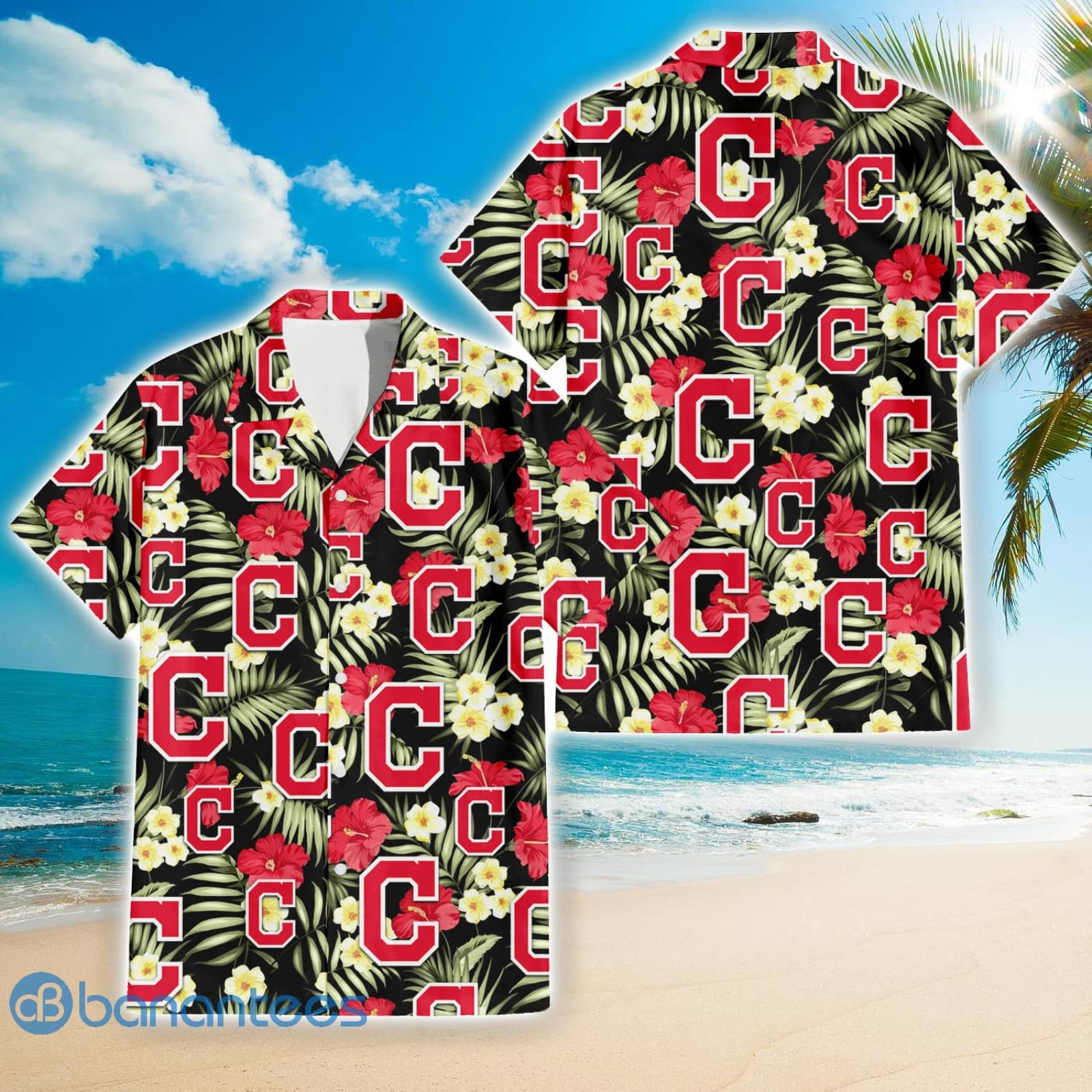 Cleveland Indians Red Hibiscus Yellow Porcelain Flower With Leaf Pattern 3D Hawaiian  Shirt Summer Gift - Banantees
