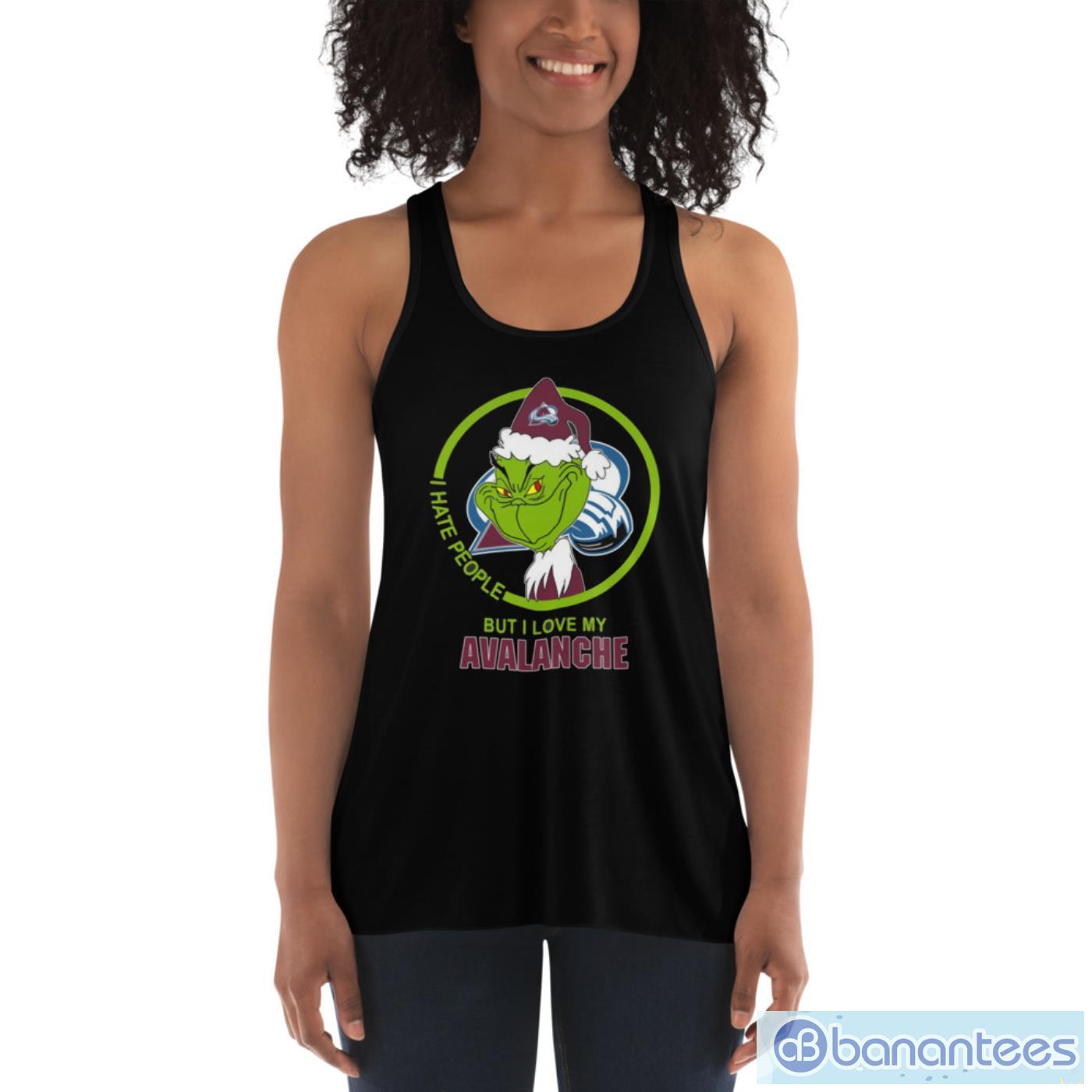 colorado avalanche nhl christmas grinch i hate people but i love my favorite hockey team t shirt 3 image Colorado Avalanche NHL Christmas Grinch I Hate People But I Love My Favorite Hockey Team T Shirt Product Photo