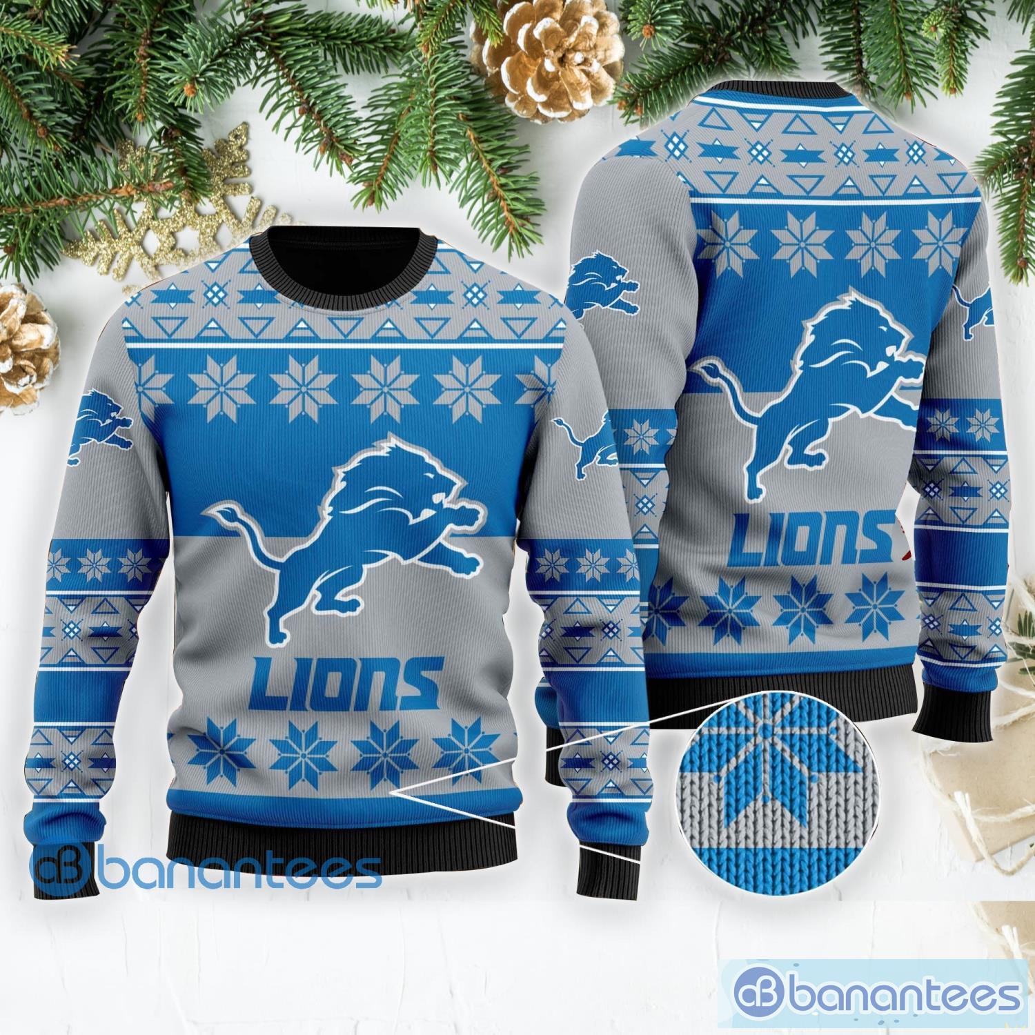 Detroit Lions Snowflakes Pattern Ugly Christmas Sweater Christmas Gift -  Banantees