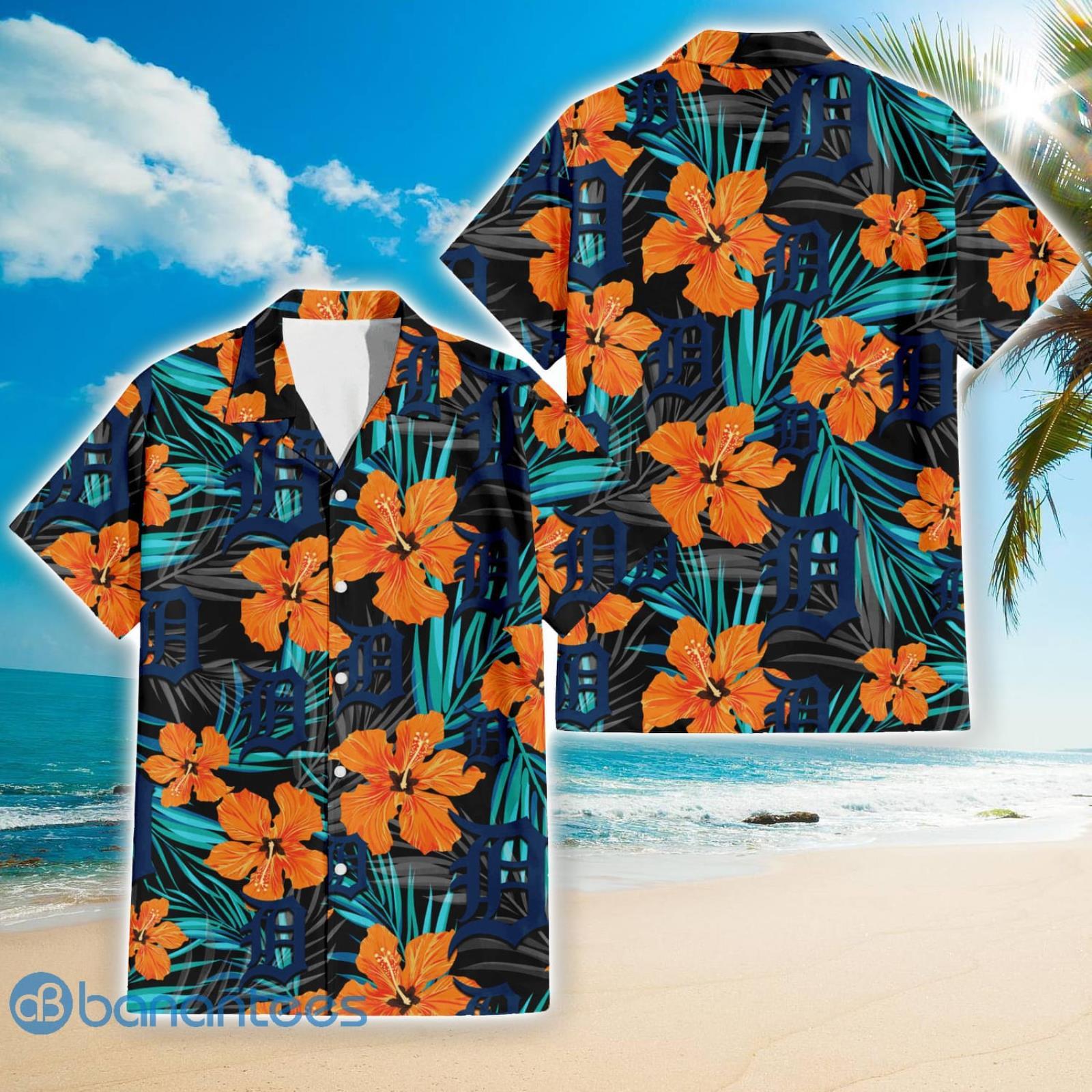 Detroit Tigers Big Orange Hibiscus 3D Hawaiian Shirt Summer Gift - Banantees
