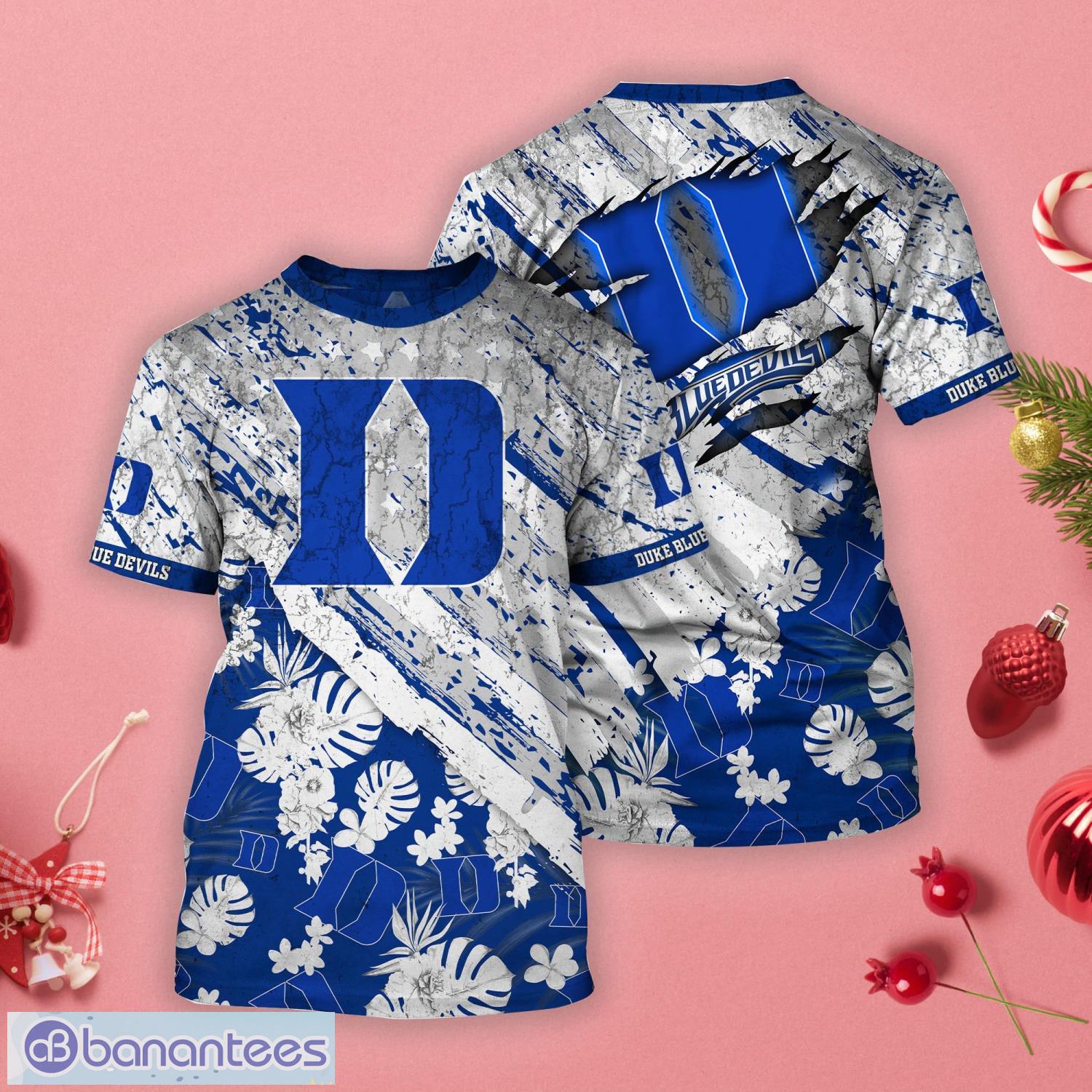 Duke Blue Devils Tropical Flower Style And Flag All Over Printed 3D T-Shirt Product Photo 1