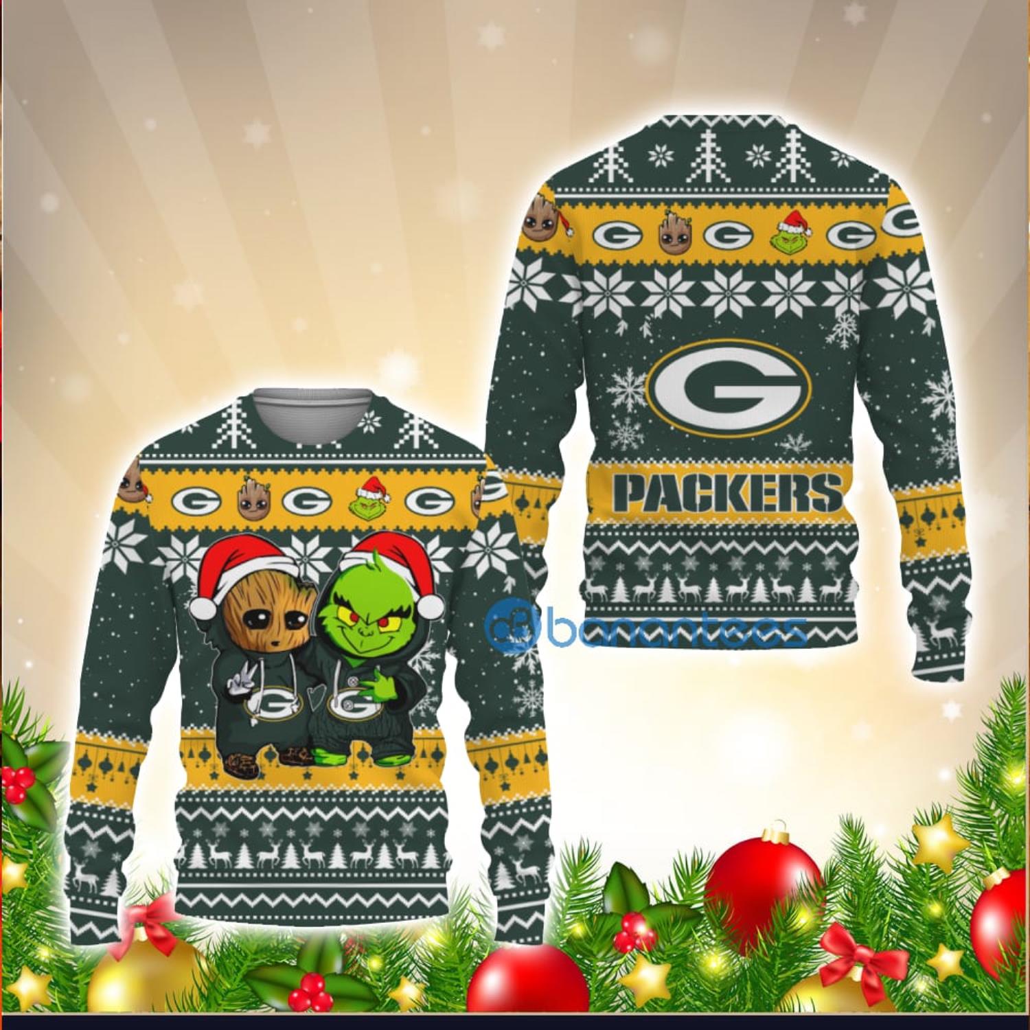 Green Bay Packers Christmas Grinch Ugly Sweater For Men Women - Banantees