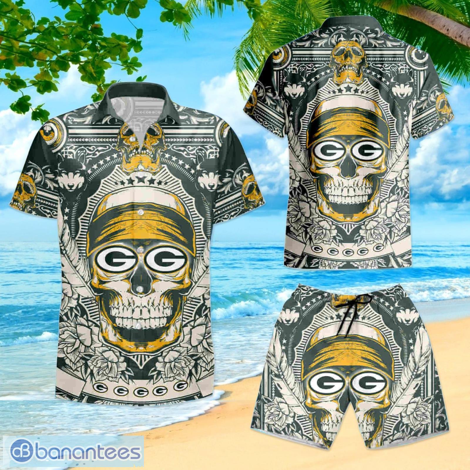 Green Bay Packers Skull1 Summer Hawaiian Shirt And Shorts - Banantees