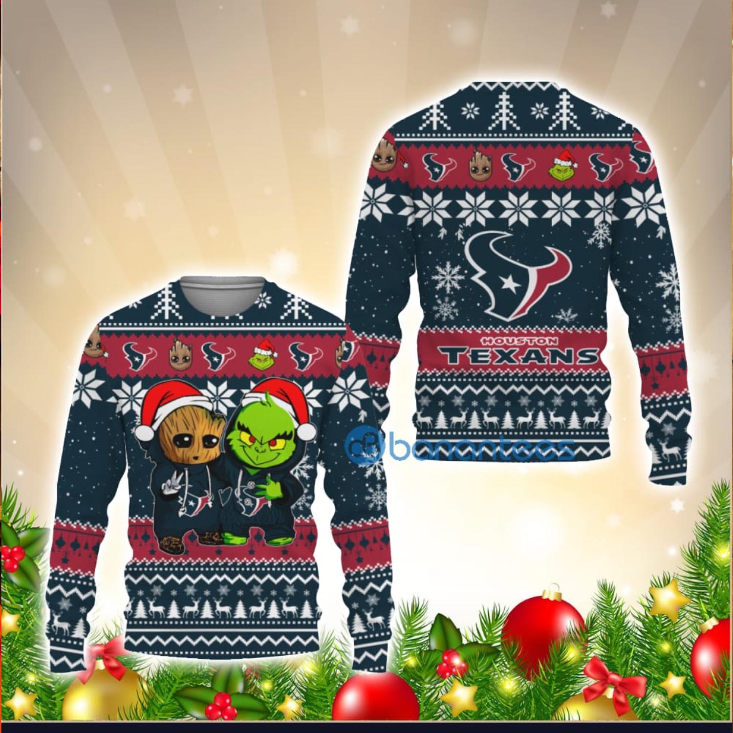 Houston Texans Baby Groot And Grinch Best Friends 3D Ugly